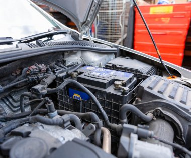 Car battery in a car