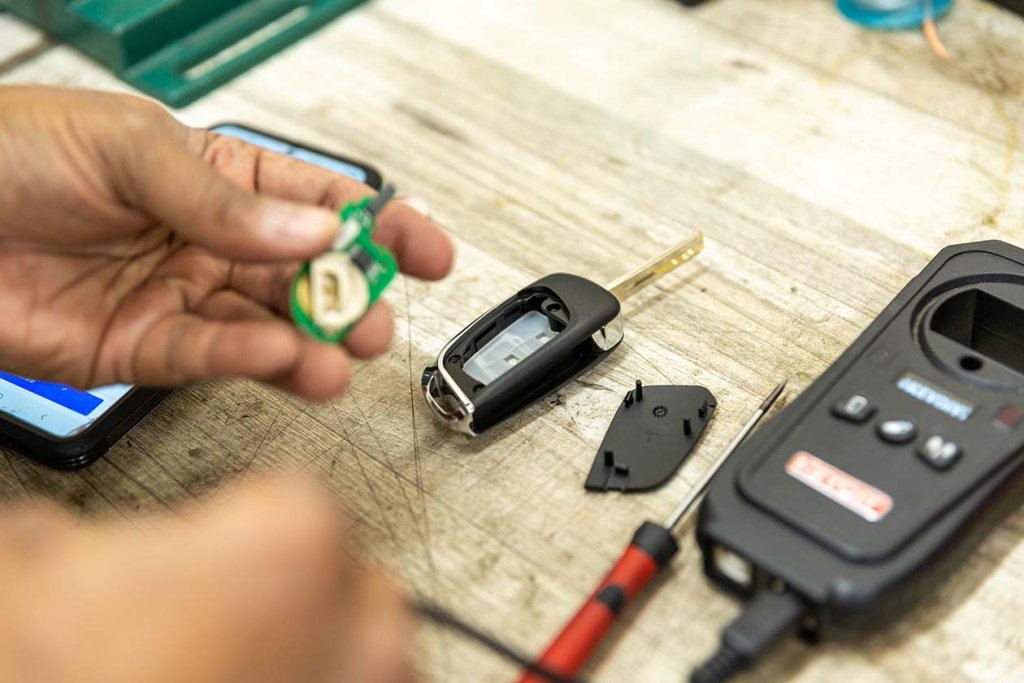 A car key being fixed