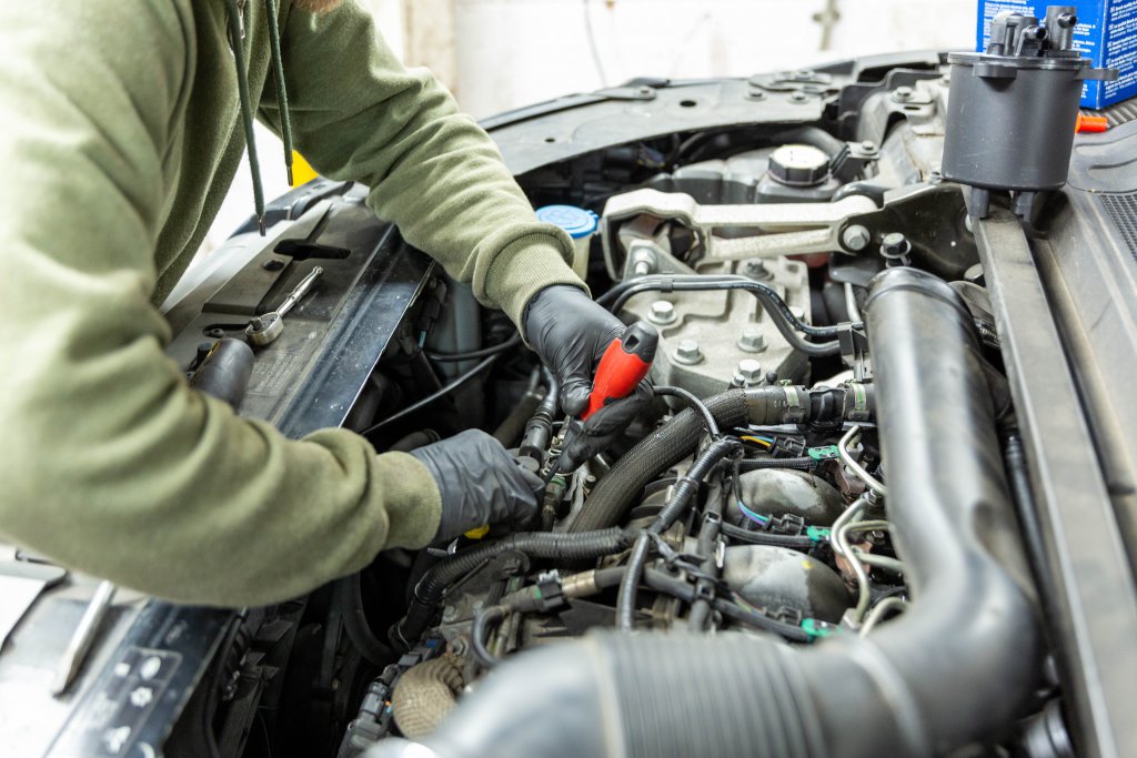 Car engine being fixed