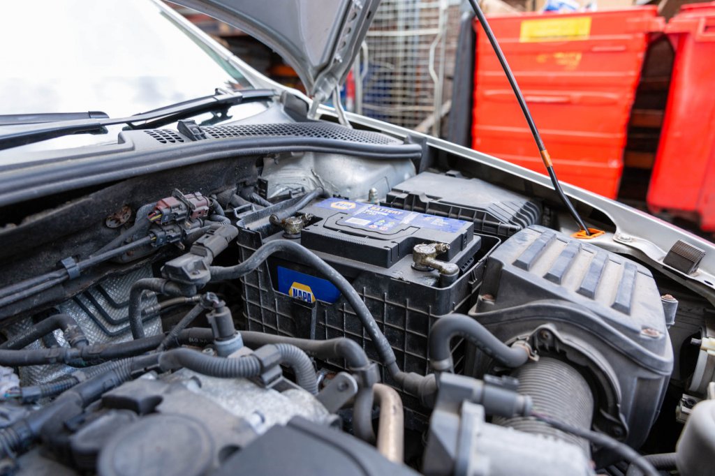 Car battery in a car