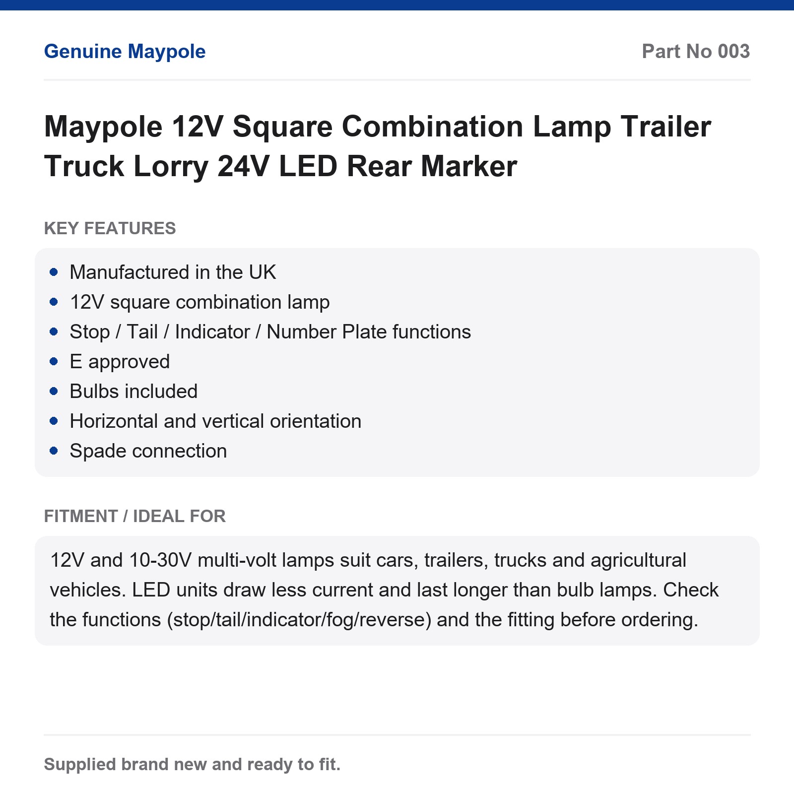 Maypole 12V Square Combination Lamp Trailer Truck Lorry Stop Tail Indicator - Image 5