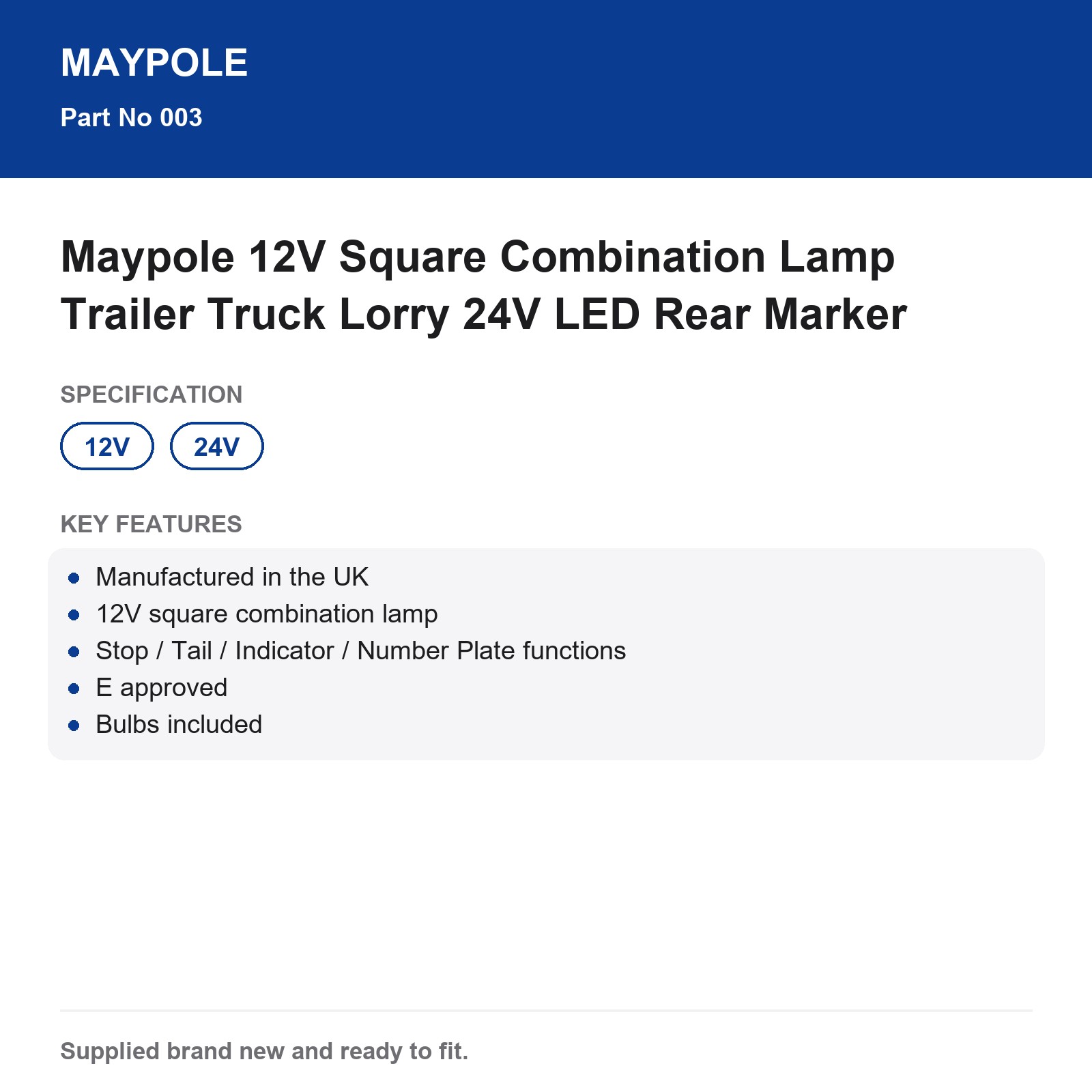 Maypole 12V Square Combination Lamp Trailer Truck Lorry Stop Tail Indicator - Image 6