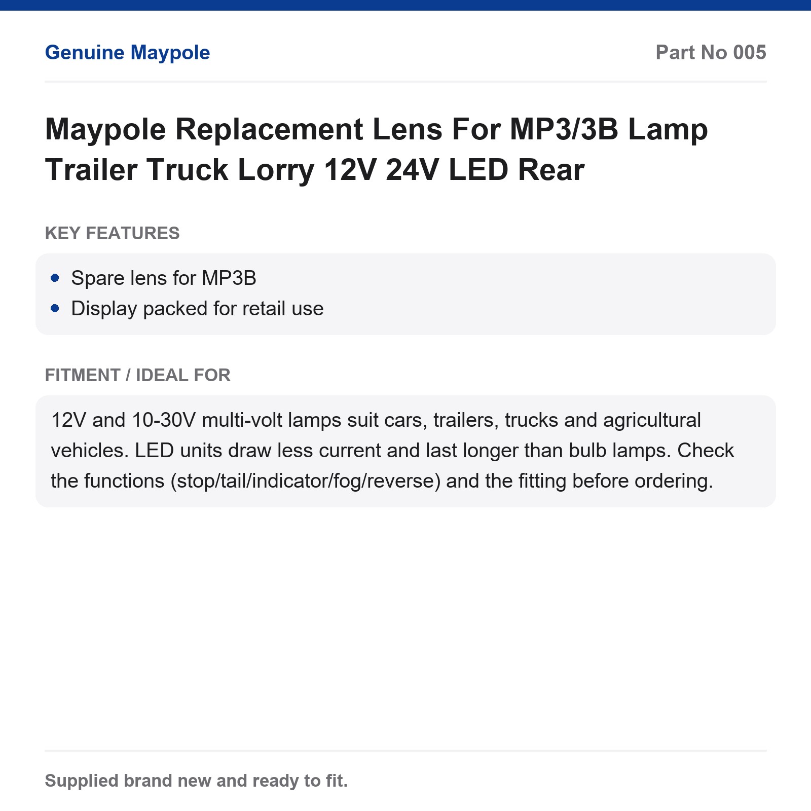Maypole MP3/3B Replacement Lens Trailer Truck Lorry 12V 24V LED Rear - Image 4