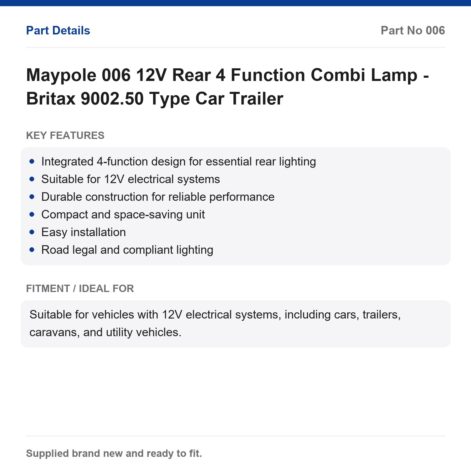 Maypole 006 12V Trailer 4 Function Rear Combi Lamp Britax 9002.50 - Image 2