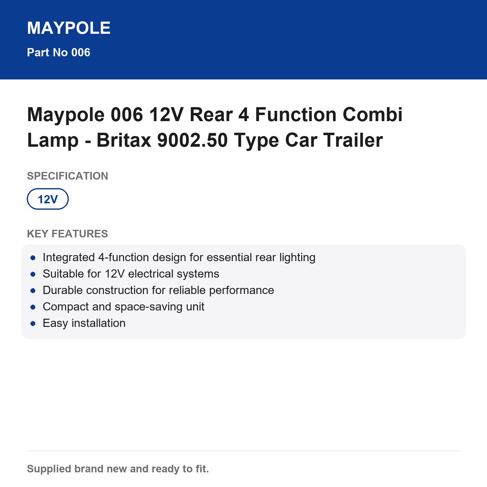 Maypole 006 12V Trailer 4 Function Rear Combi Lamp Britax 9002.50 - Image 3