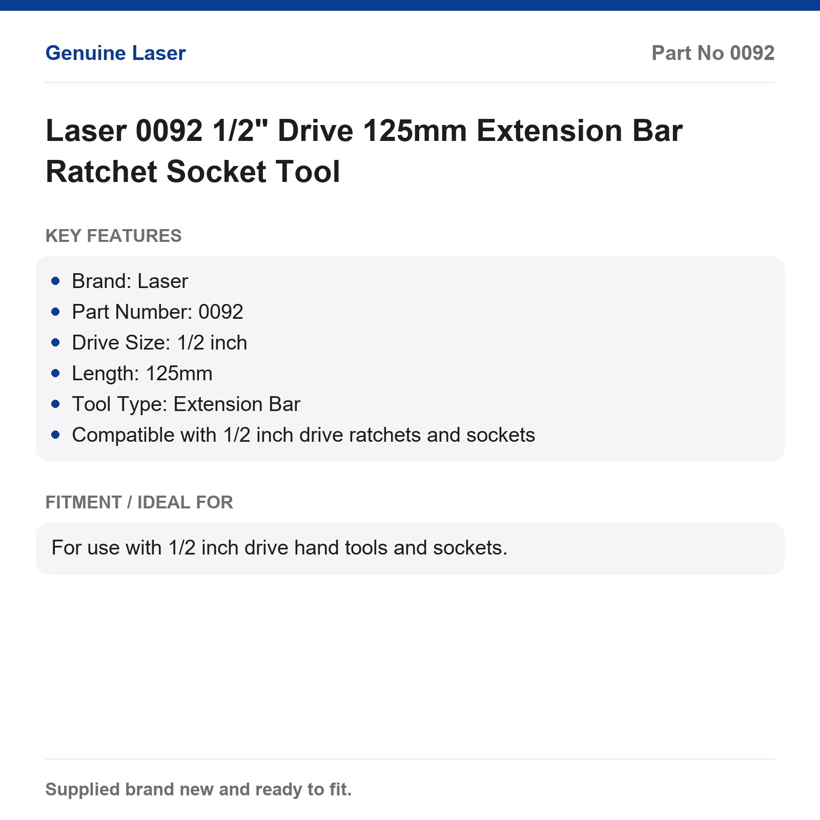 Laser 1/2" Drive 125mm Extension Bar 0092 - Image 4