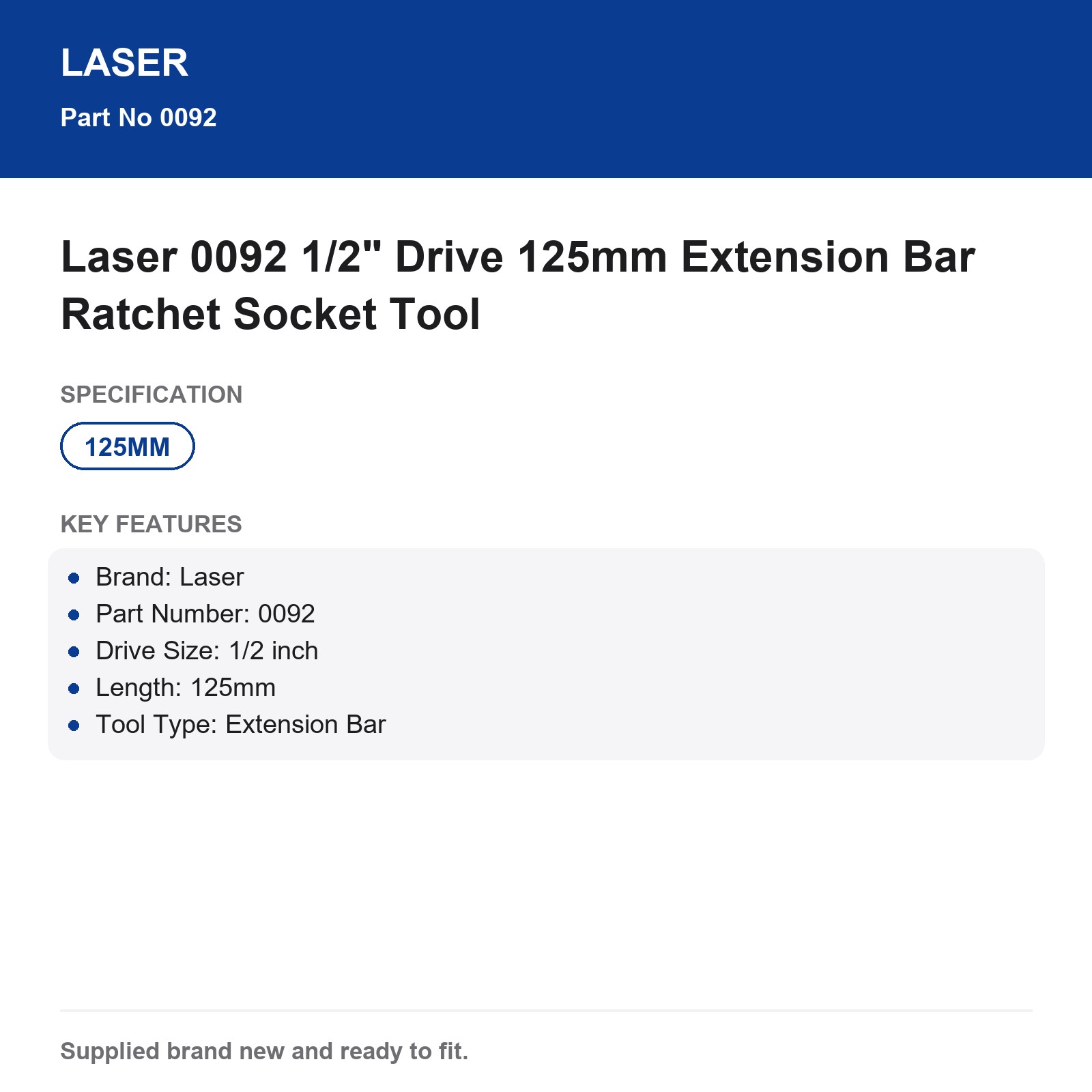 Laser 1/2" Drive 125mm Extension Bar 0092 - Image 5