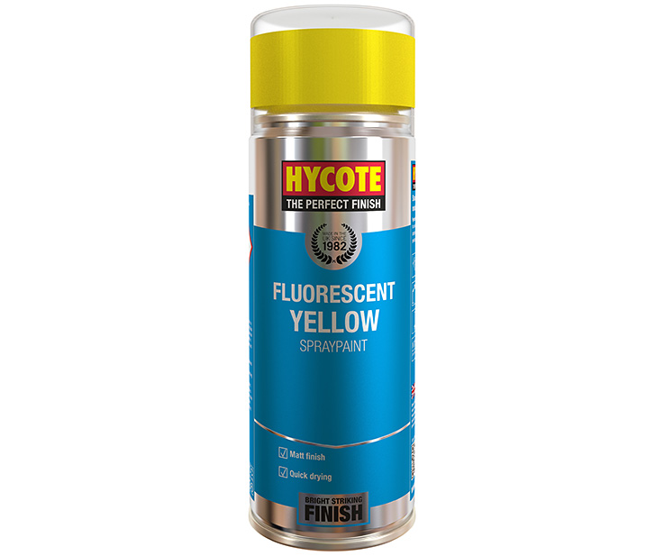 Hycote Fluorescent Yellow Safety Spray Paint 300ml Tough Acrylic Aerosol