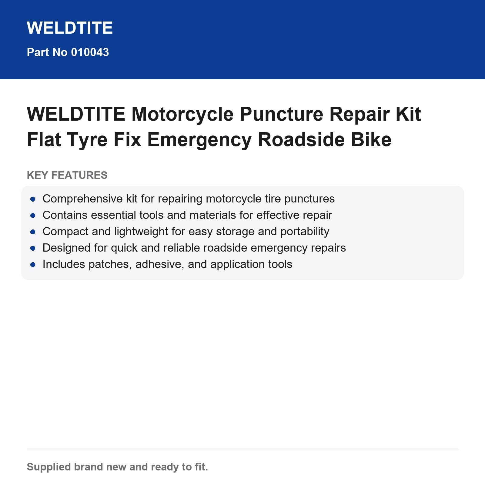 WELDTITE Motorcycle Puncture Repair Kit Flat Tyre Fix Emergency Roadside Compact - Image 3