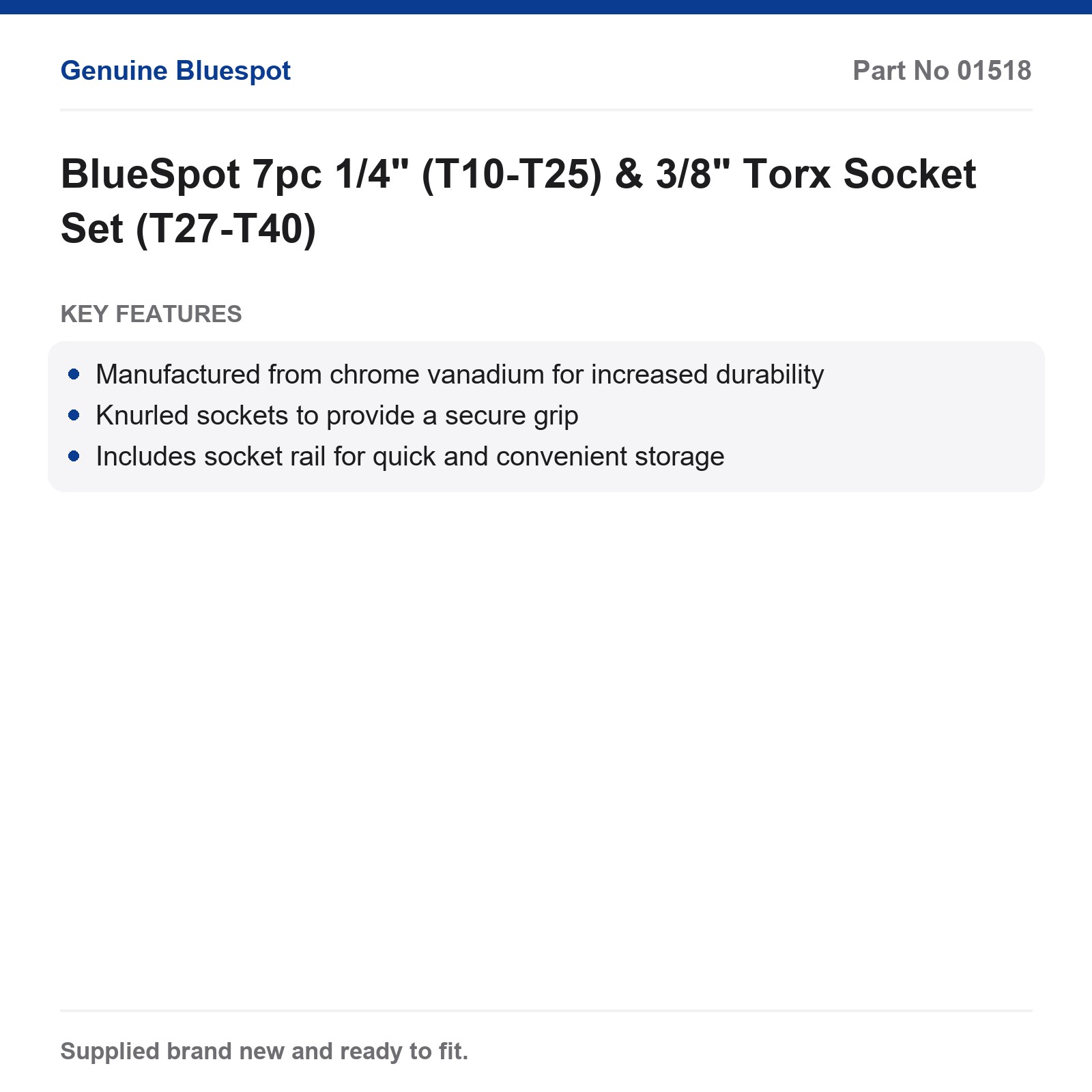 BlueSpot 7pc Torx Socket Set 1/4" (T10-T25) & 3/8" (T27-T40) - Image 2