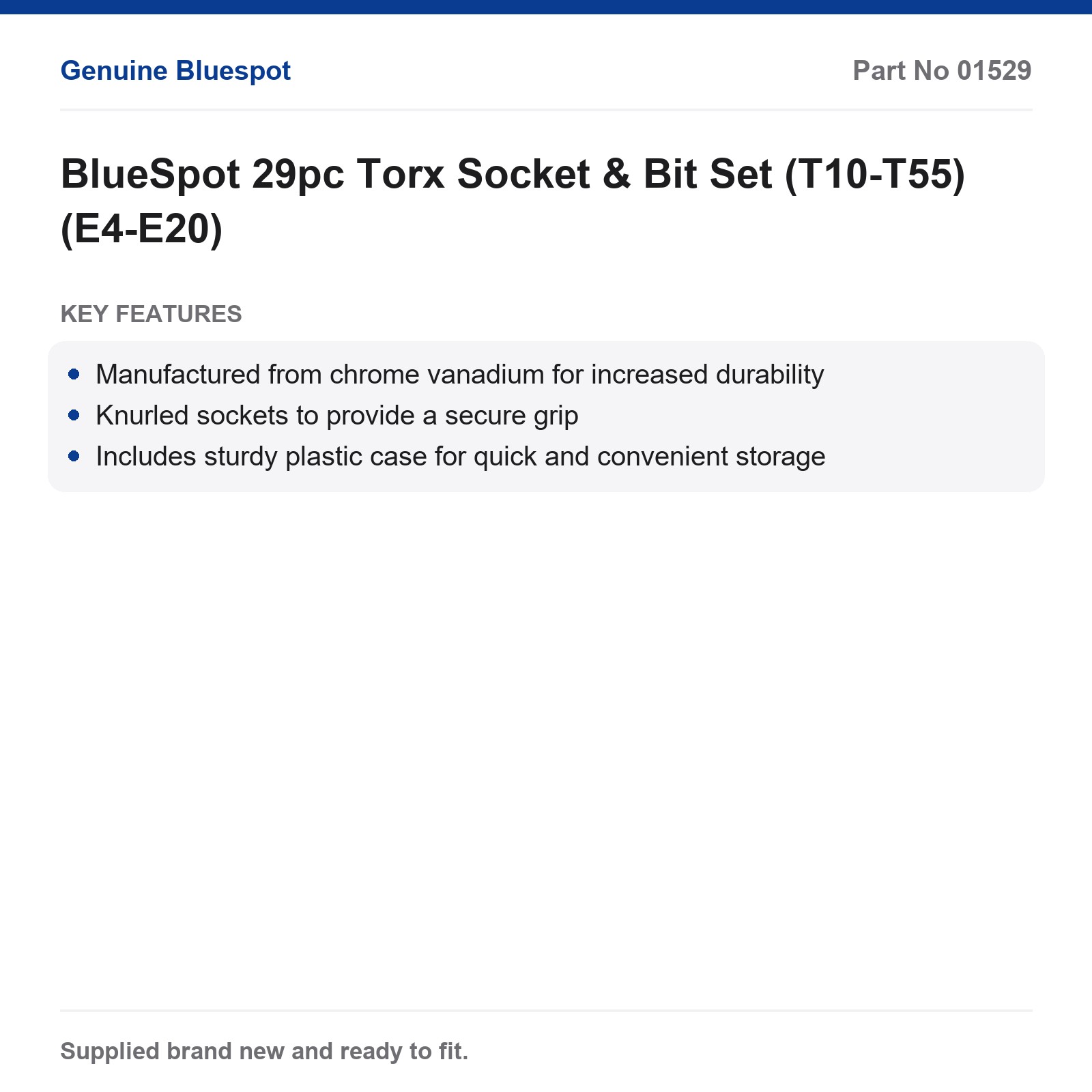 BlueSpot 29pc Torx Socket & Bit Set (T10-T55) (E4-E20) - Image 3