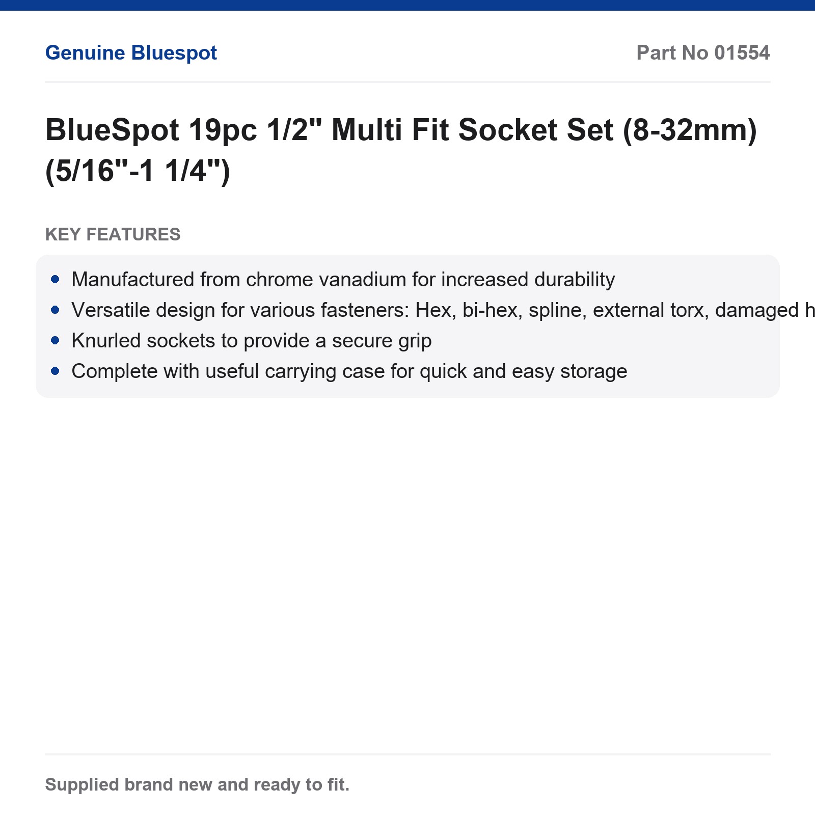 BlueSpot 19pc 1/2" Drive Multi Fit Socket Set (8-32mm) - Image 3