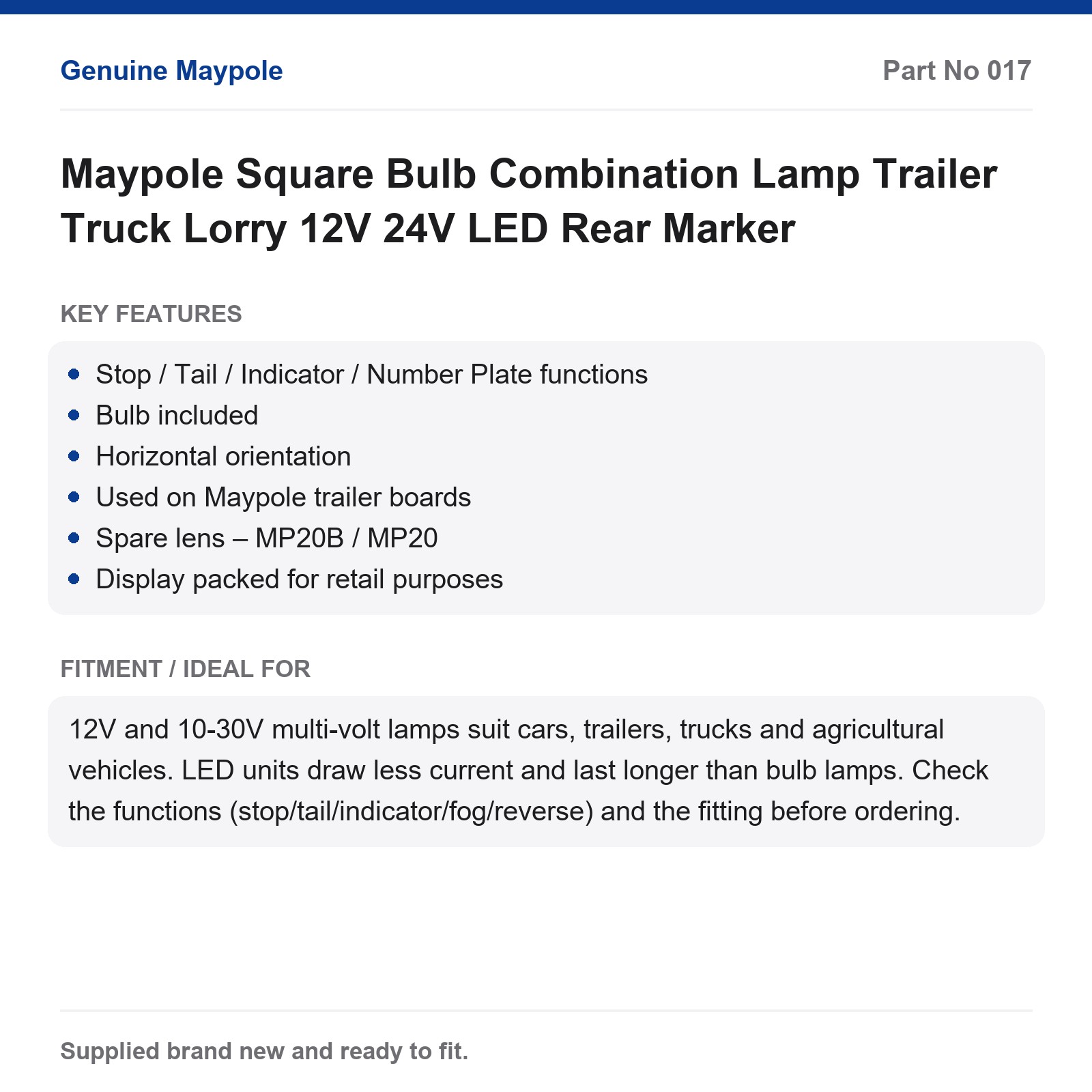Maypole Square Bulb Combination Lamp Trailer Truck Lorry 12V 24V Rear Marker - Image 3