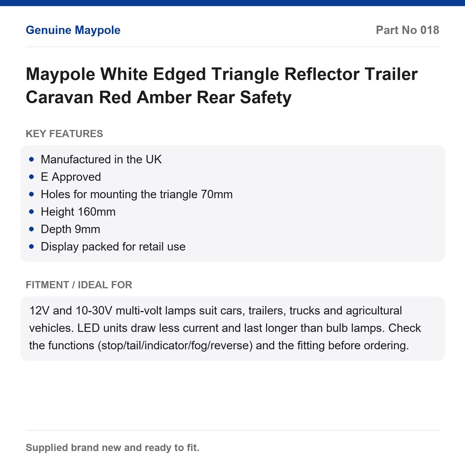 Maypole Trailer Caravan Reflector Triangle Red Amber Rear Safety - Image 5