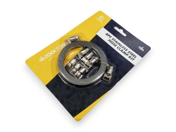 Stainless Steel Hose Clamp Kit 8PC Toolzone HW135 - Image 3
