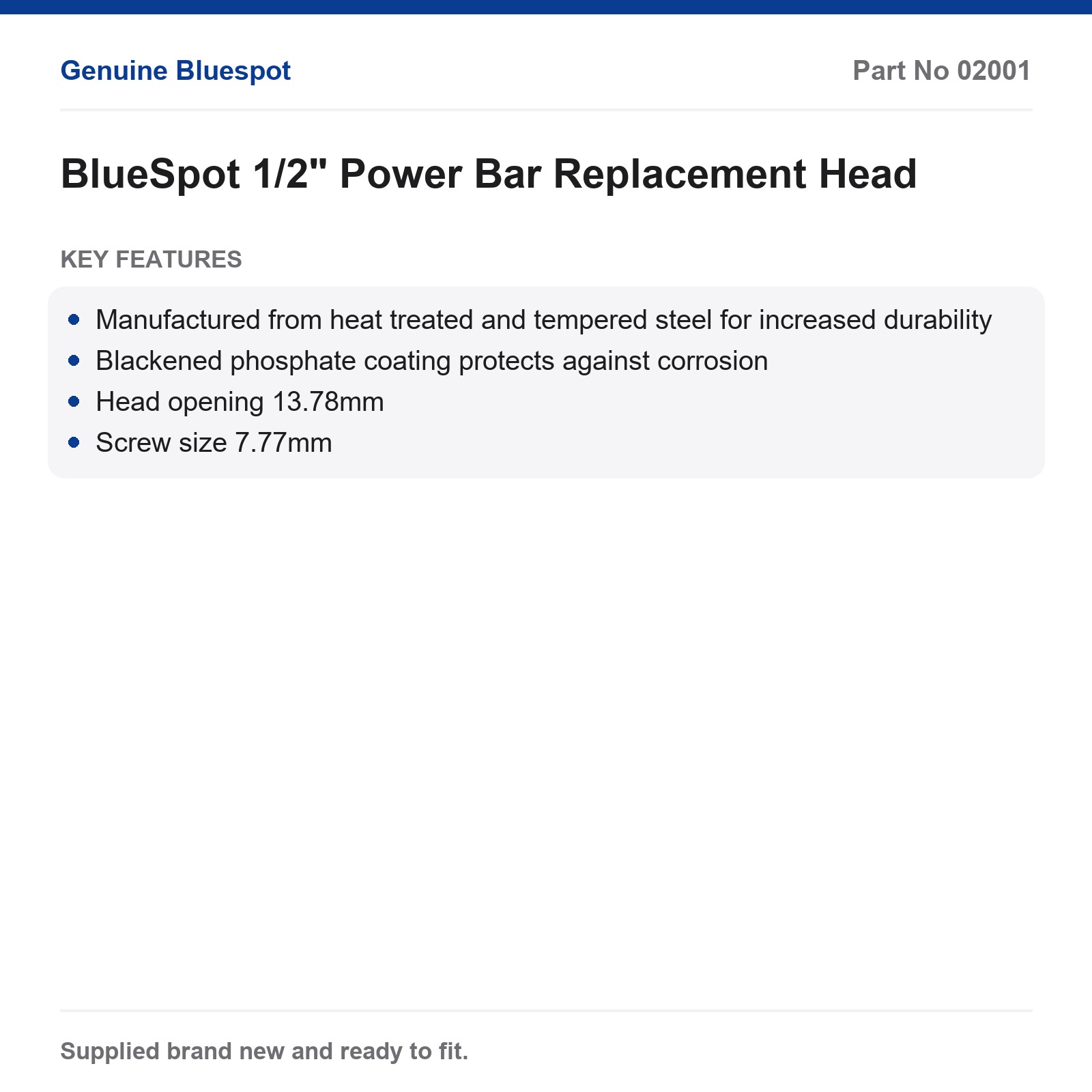 BlueSpot 1/2" Power Bar Replacement Head Heat Treated Steel Corrosion Resistant - Image 3