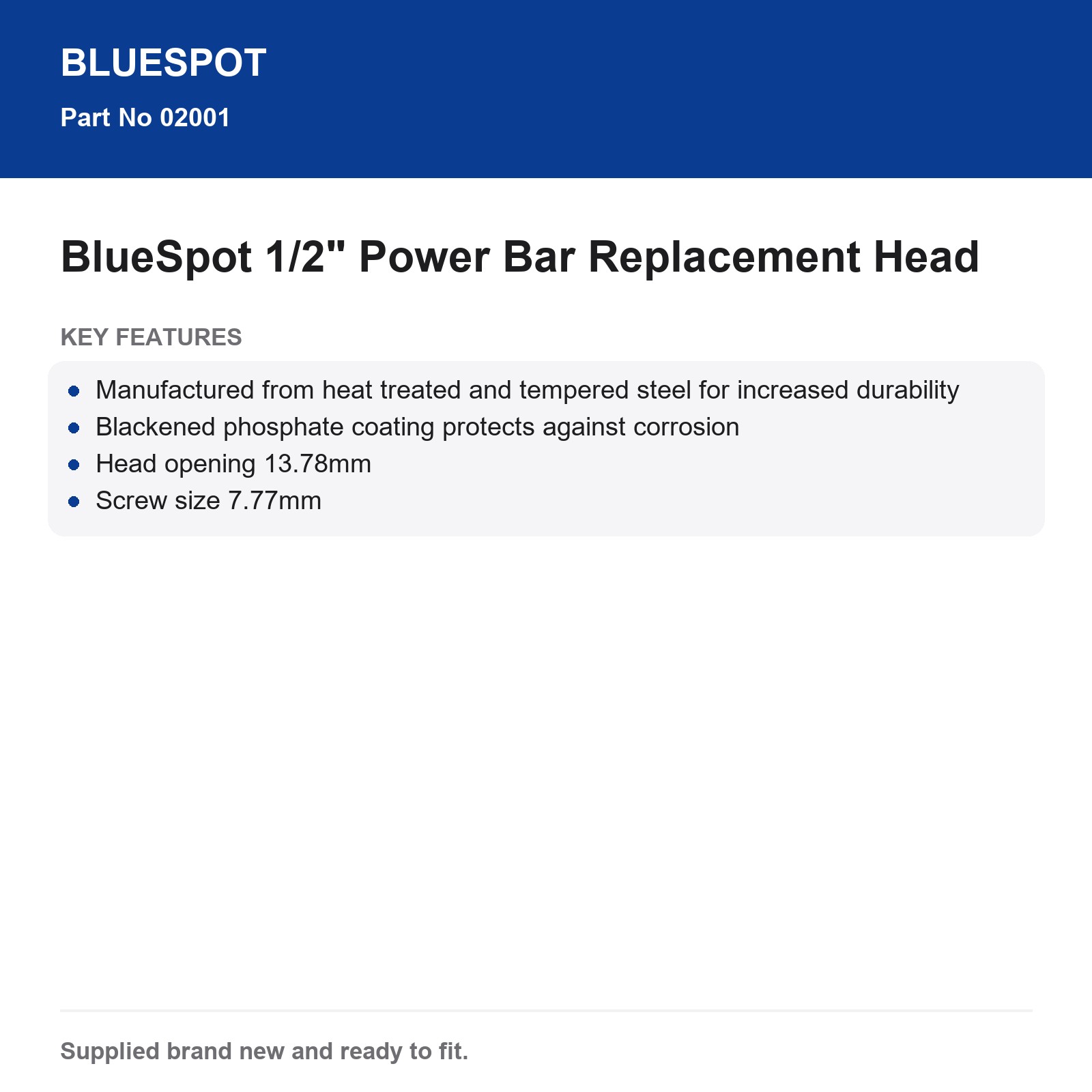 BlueSpot 1/2" Power Bar Replacement Head Heat Treated Steel Corrosion Resistant - Image 4
