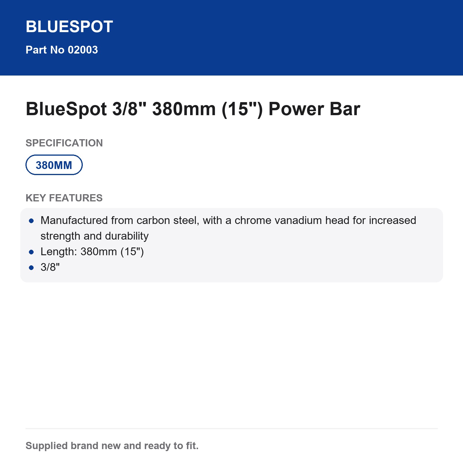 BlueSpot 3/8" Power Bar 380mm 15" Carbon Steel CrV - Image 4