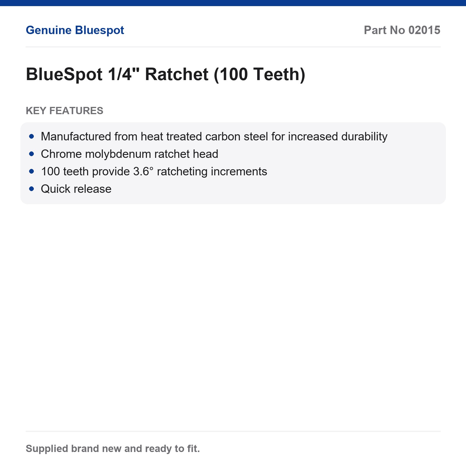 Bluespot 1/4" 100T Quick Release Ratchet Cr-Mo Carbon Steel - Image 3
