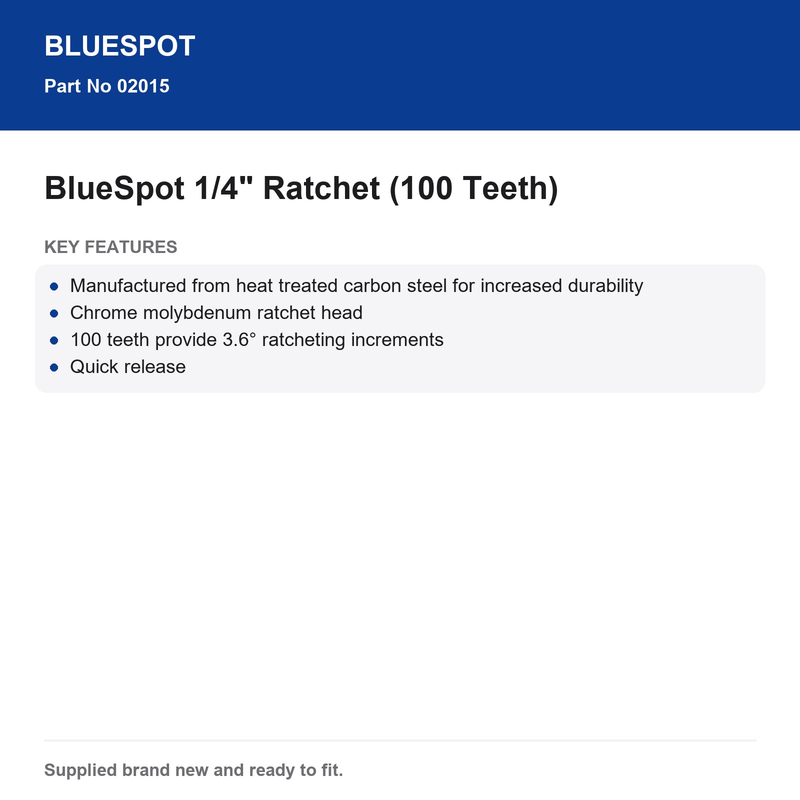 Bluespot 1/4" 100T Quick Release Ratchet Cr-Mo Carbon Steel - Image 4