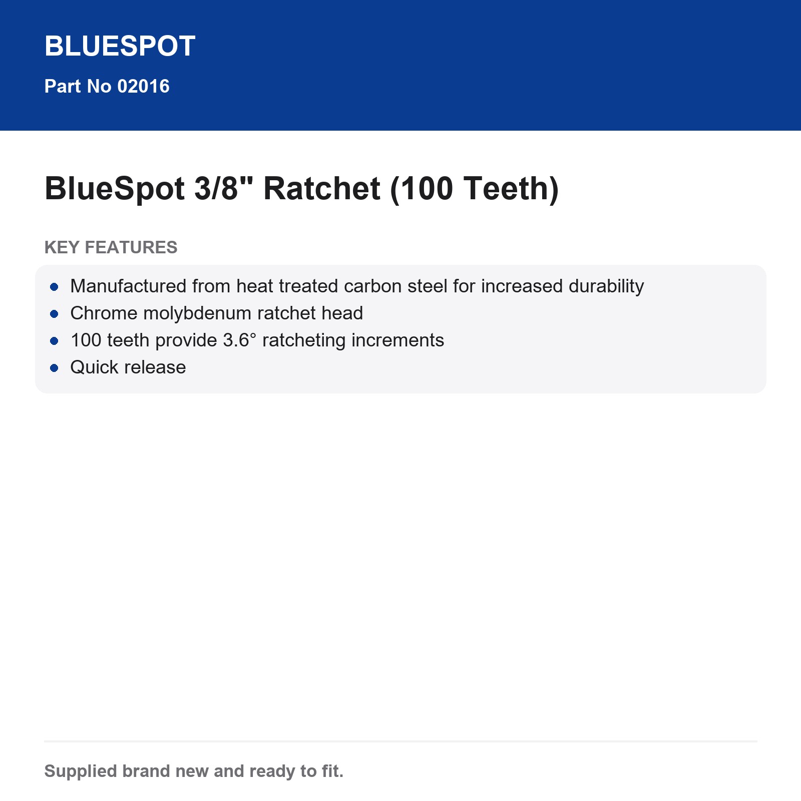 BlueSpot 3/8" 100T Quick Release Ratchet Heat Treated Carbon Steel Chrome Moly - Image 4