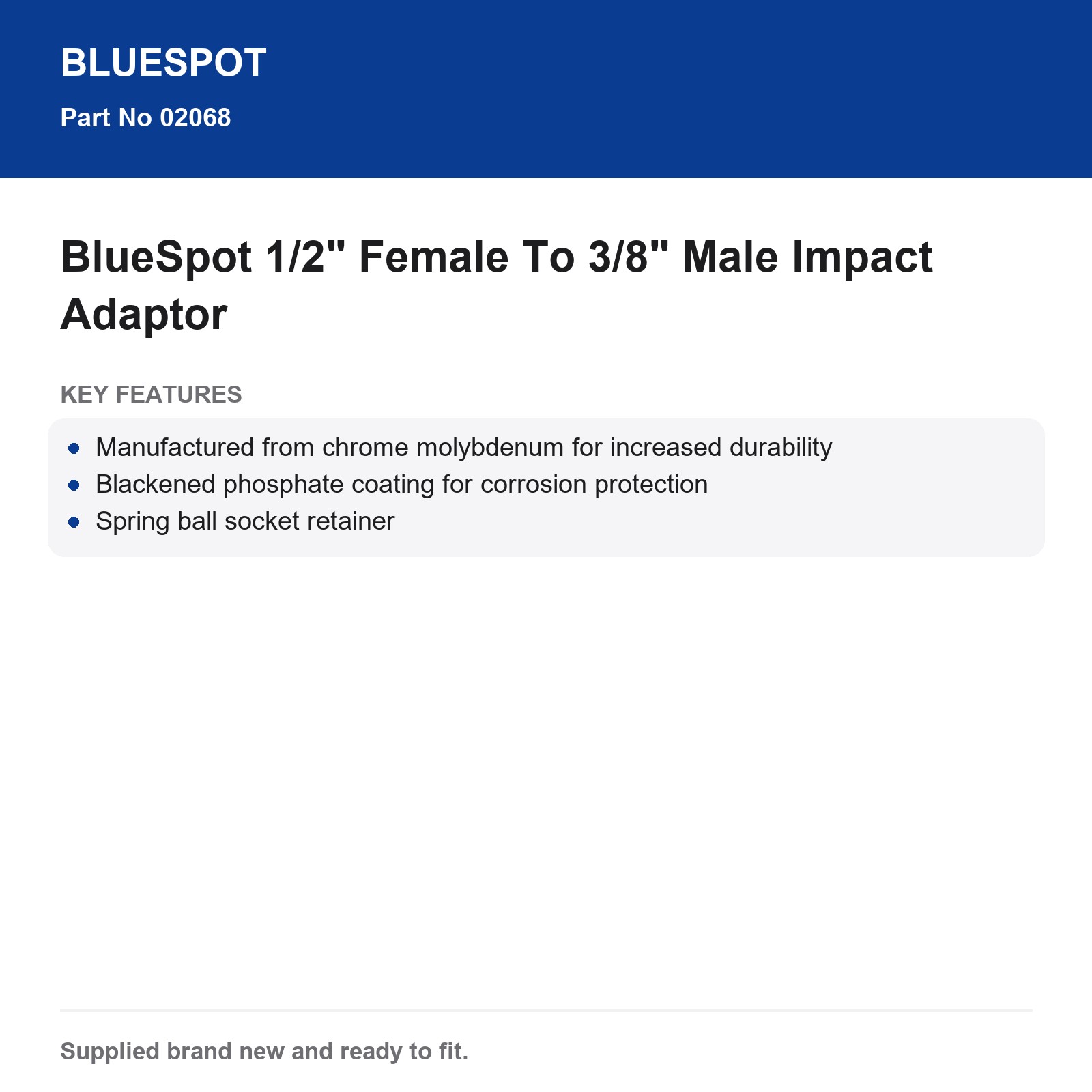 Bluespot Impact Adaptor 1/2" F to 3/8" M Cr-Mo Black Phosphate - Image 4