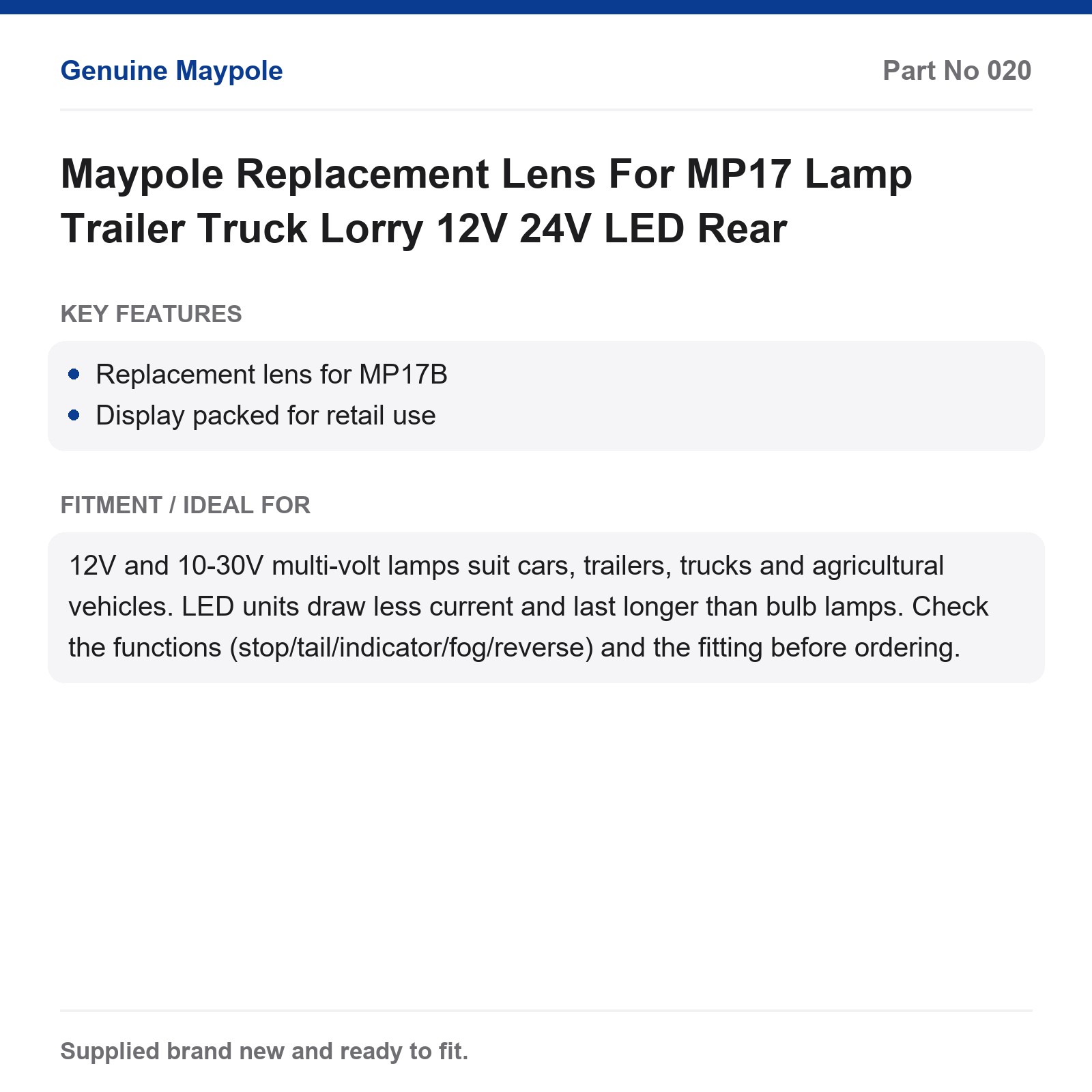 Maypole Replacement Lens MP17 Lamp Trailer Truck Lorry 12V 24V LED Rear - Image 4