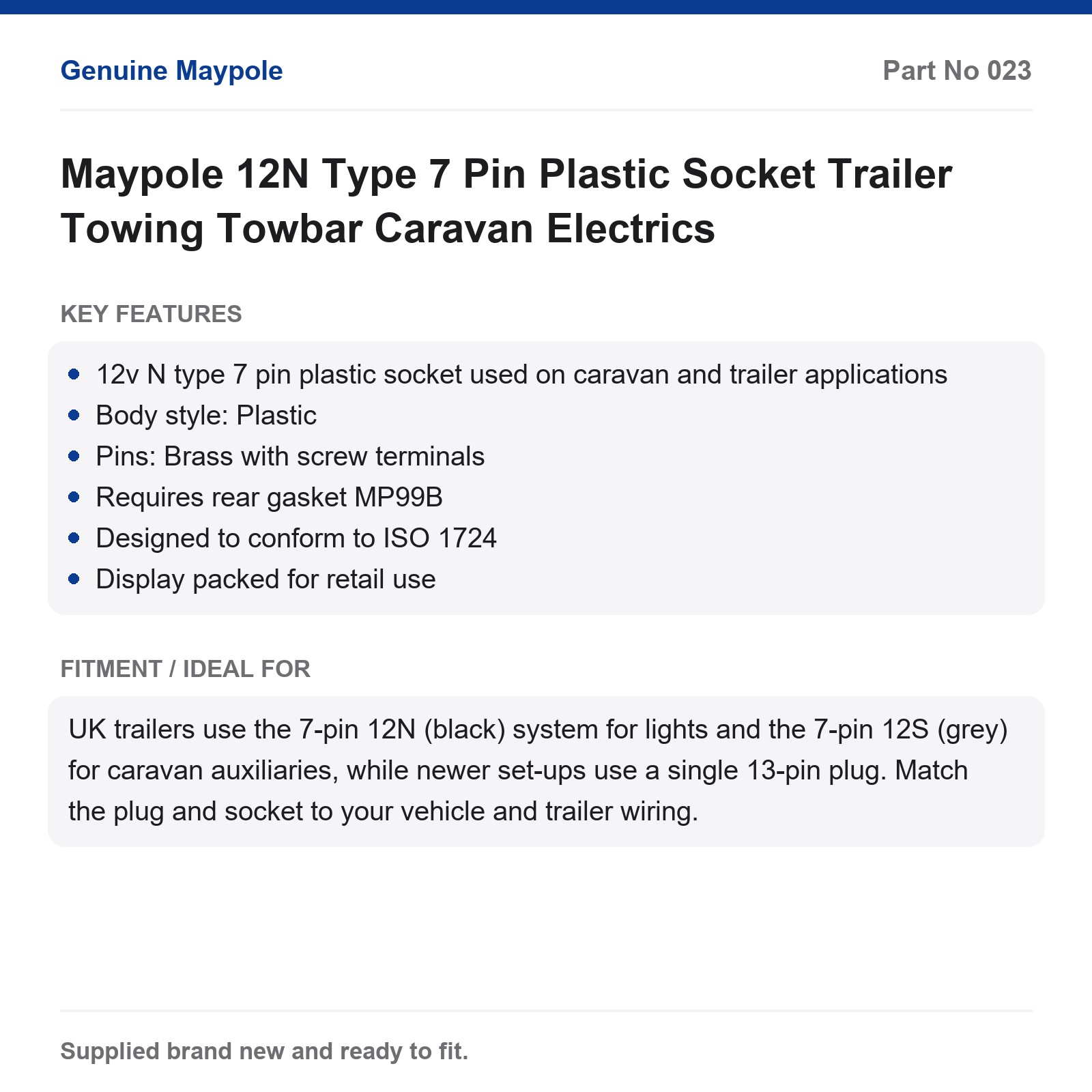 Maypole 12N Type 7 Pin Plastic Trailer Caravan Towbar Socket - Image 5