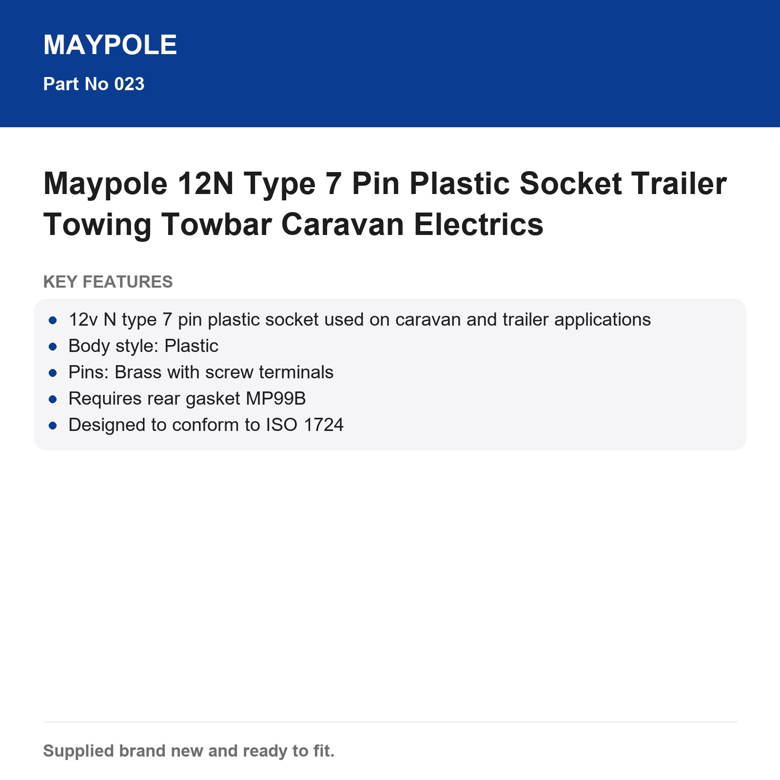 Maypole 12N Type 7 Pin Plastic Trailer Caravan Towbar Socket - Image 6