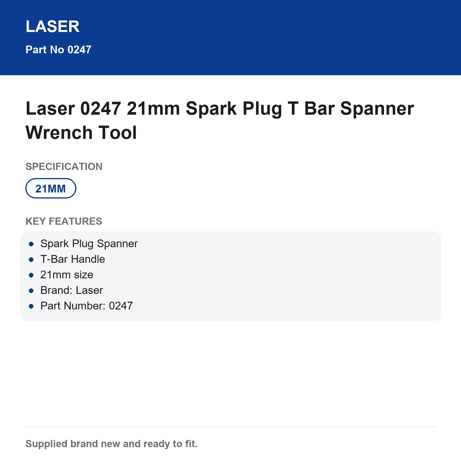 Laser 21mm Spark Plug T-Bar Wrench Spanner 0247 - Image 4