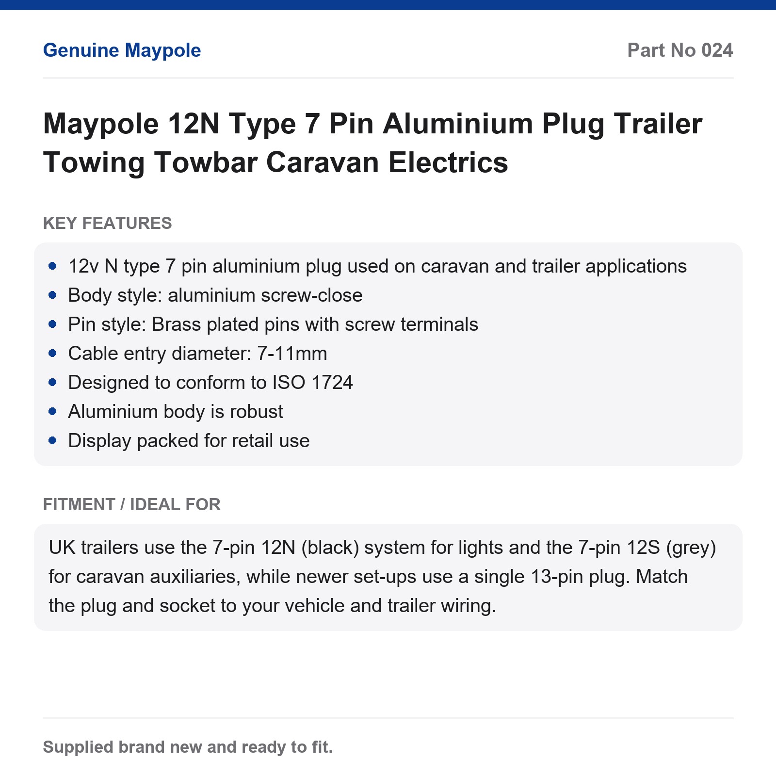 Maypole 12N Type 7 Pin Aluminium Plug Trailer Towing Towbar Caravan Electrics - Image 4