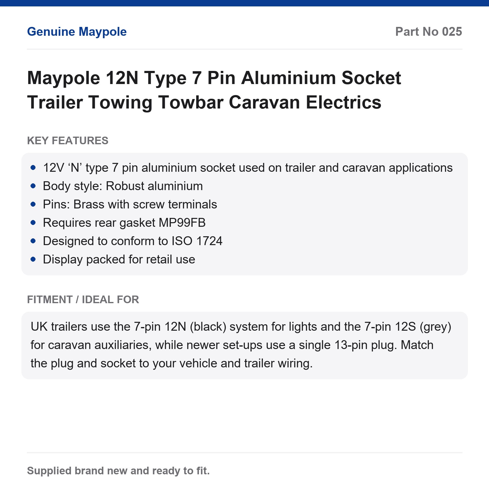 Maypole 7 Pin 12N Type Aluminium Trailer Caravan Towbar Towing Socket - Image 5