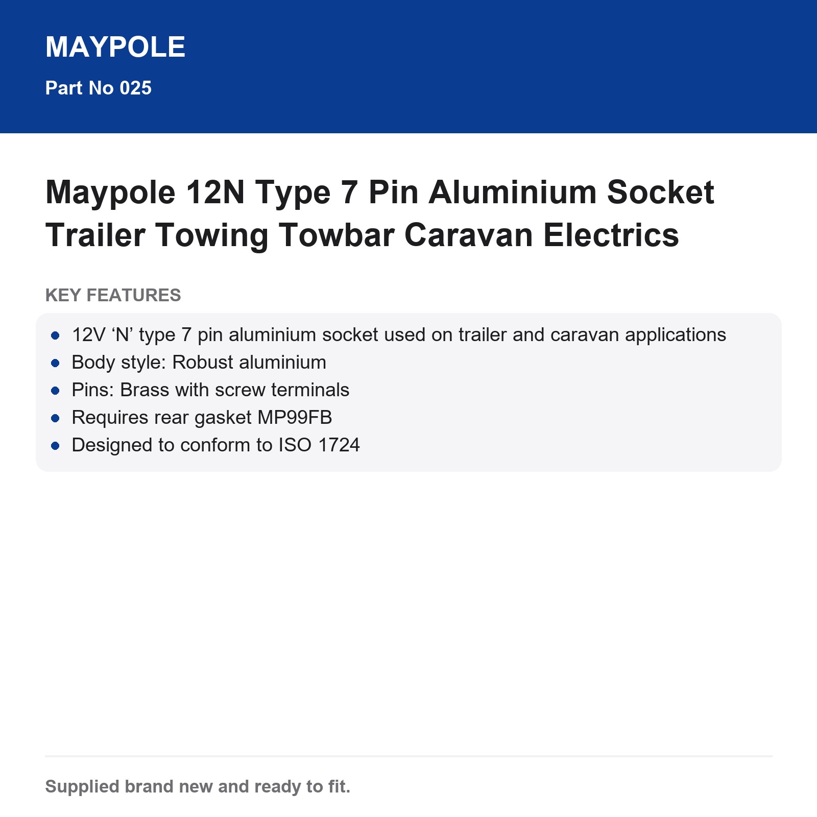 Maypole 7 Pin 12N Type Aluminium Trailer Caravan Towbar Towing Socket - Image 6