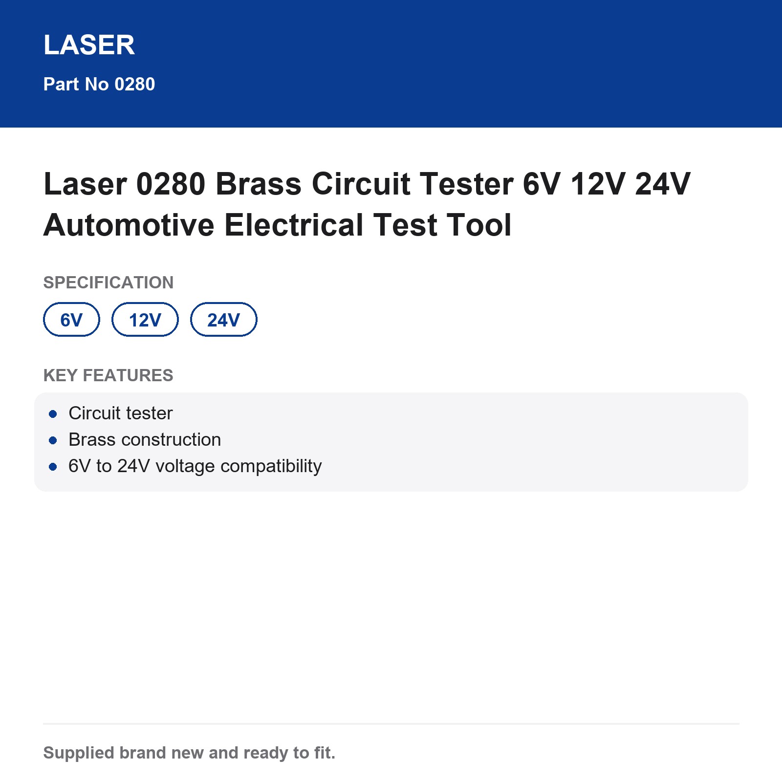 Laser 0280 Automotive Brass Circuit Tester 6V 12V 24V Electrical Test - Image 7