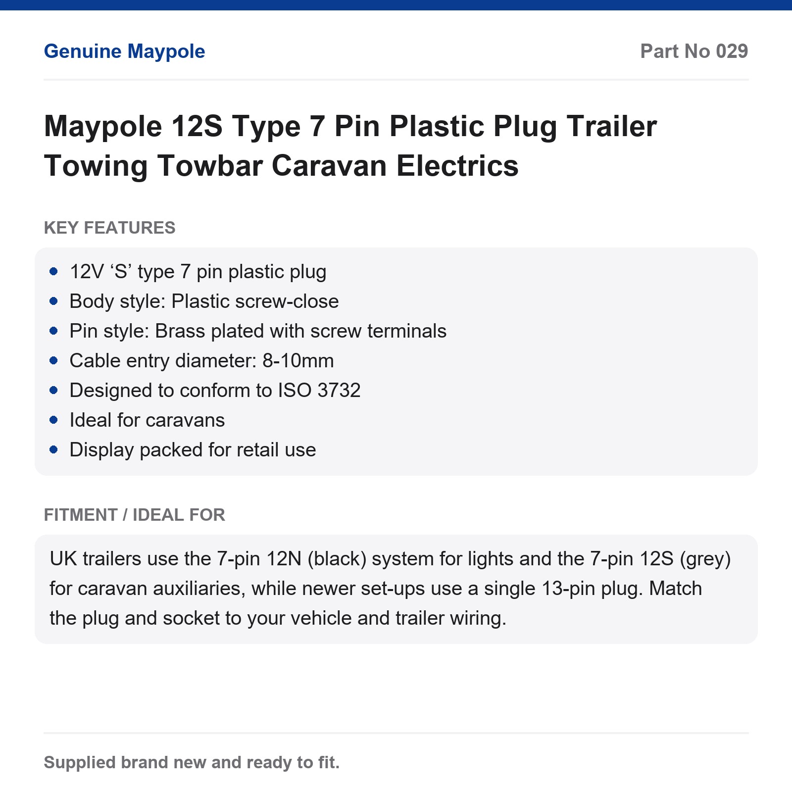 Maypole 12S Type 7 Pin Plastic Plug Trailer Towing Towbar Caravan Electrics - Image 5