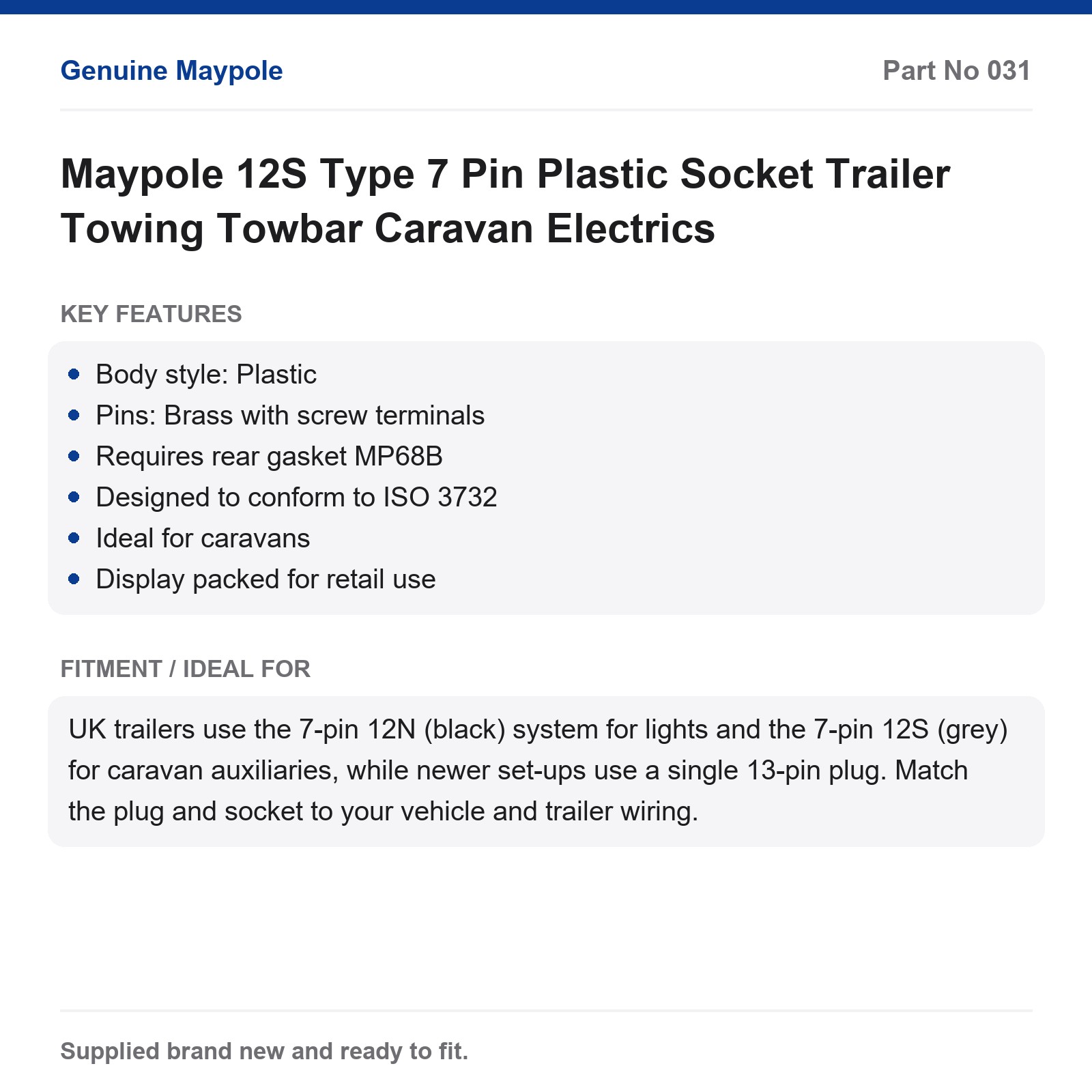 Maypole 12S Type 7 Pin Plastic Socket Trailer Towing Towbar Caravan Electrics - Image 5