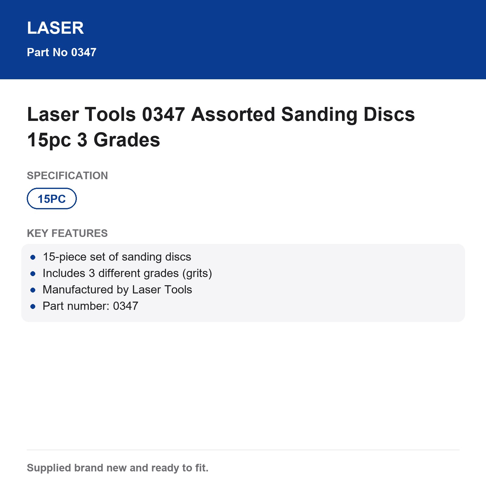 Laser Tools 0347 Sanding Discs 15pc Set 3 Grades - Image 7