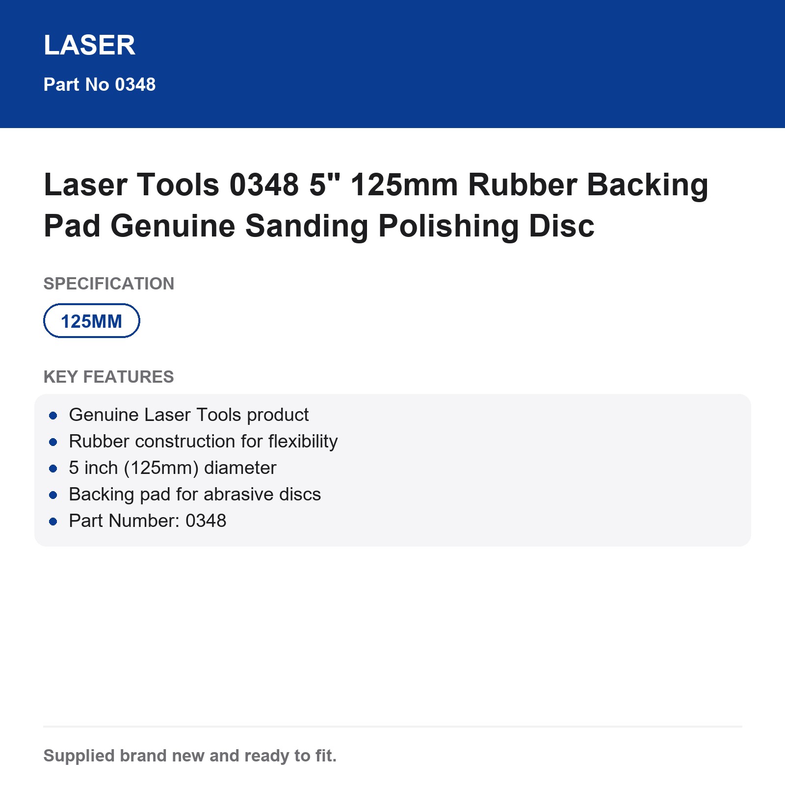 Laser Tools Rubber Backing Pad 0348 5" 125mm Sanding Polishing Disc - Image 5