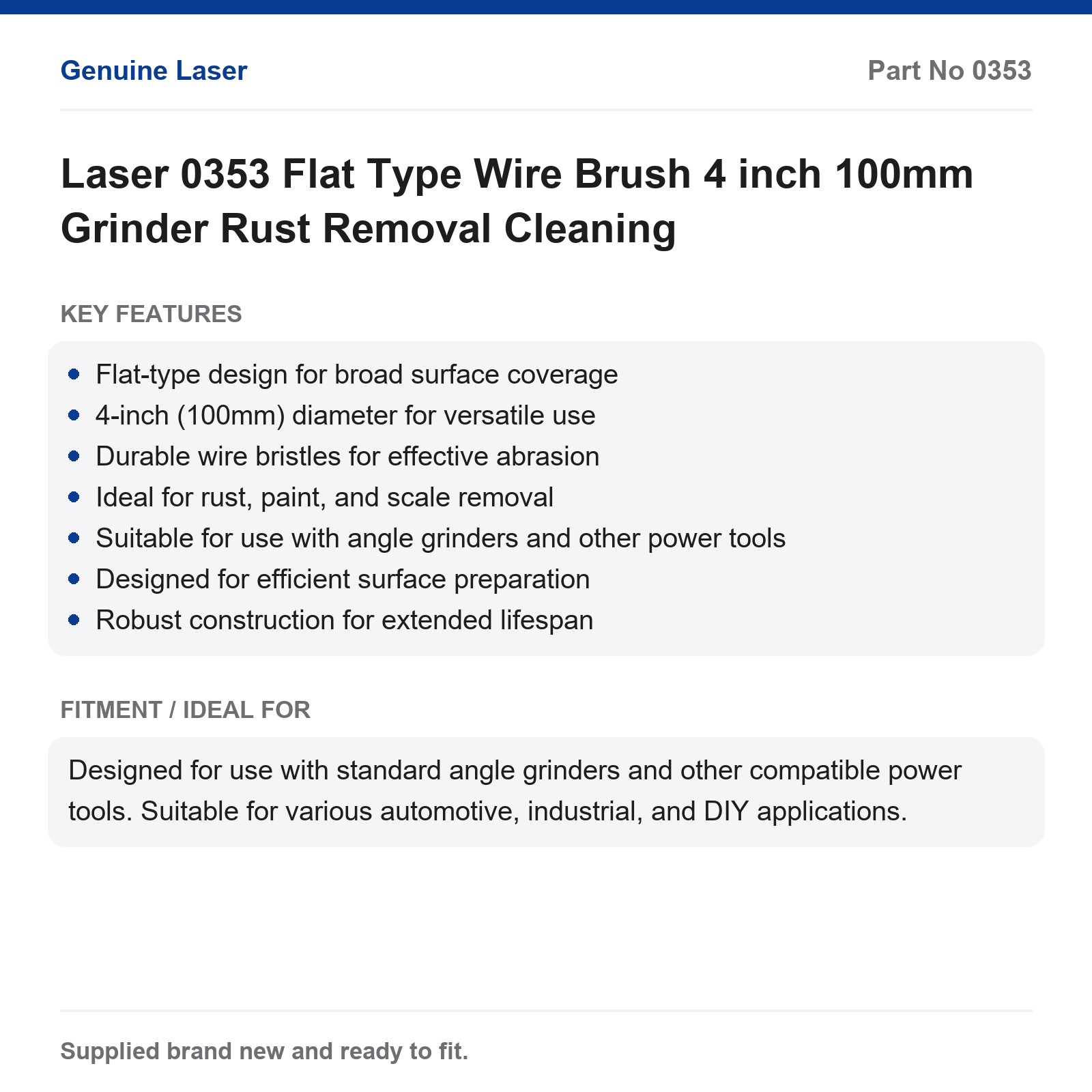 Laser 0353 Flat Type Wire Brush 4 inch 100mm Grinder Rust Removal Cleaning - Image 2