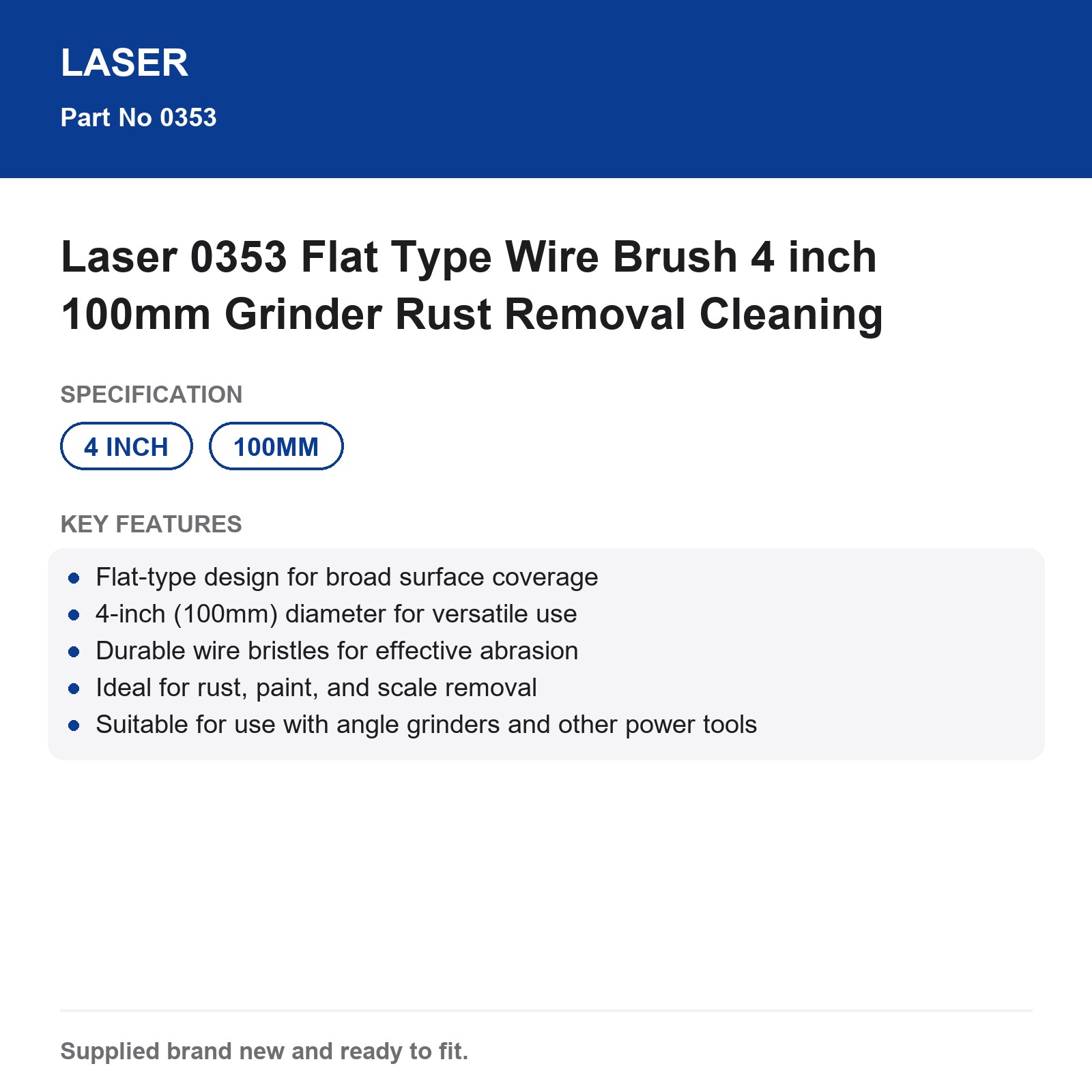 Laser 0353 Flat Type Wire Brush 4 inch 100mm Grinder Rust Removal Cleaning - Image 3