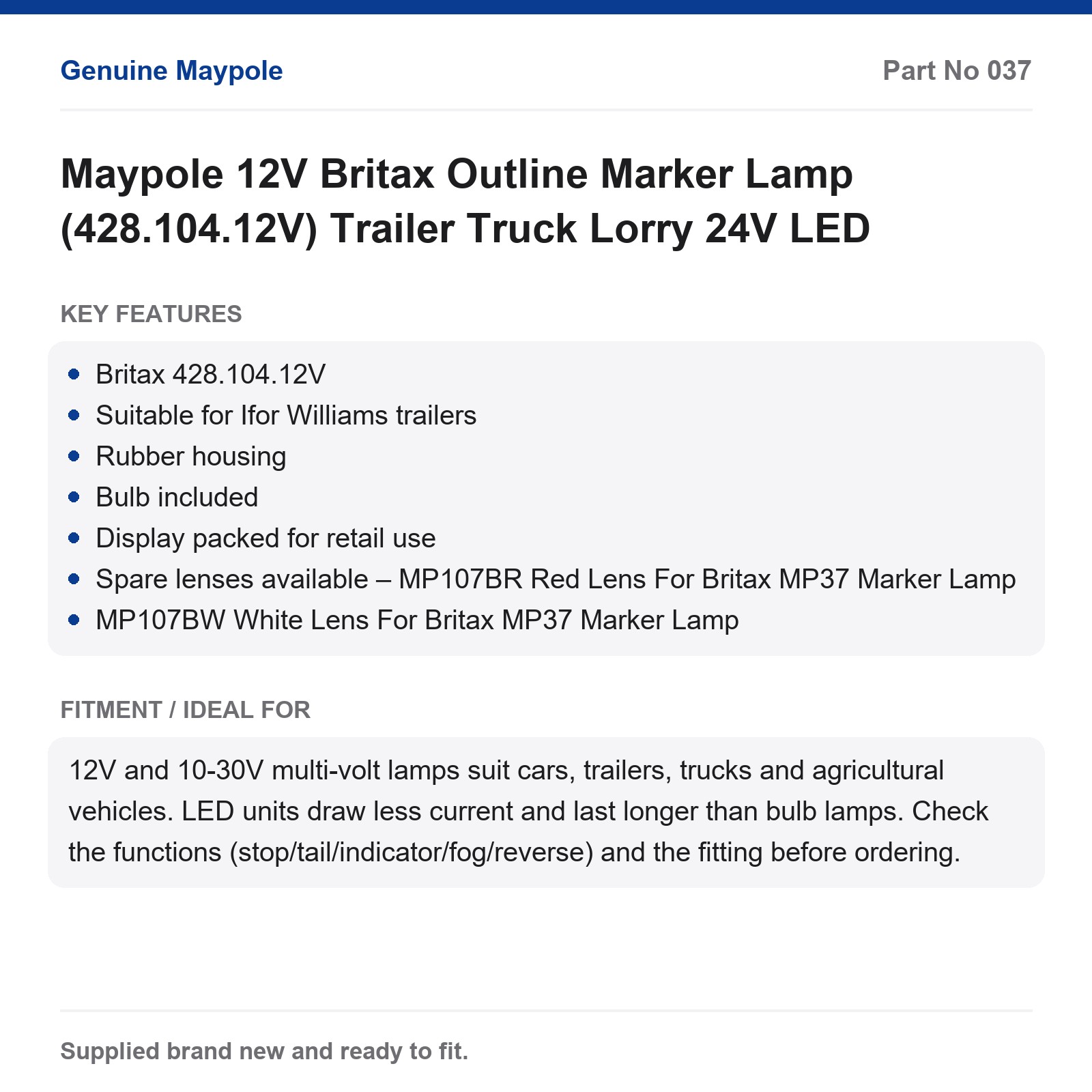 Maypole 12V Britax 428.104.12V Outline Marker Lamp Trailer Truck Lorry - Image 5