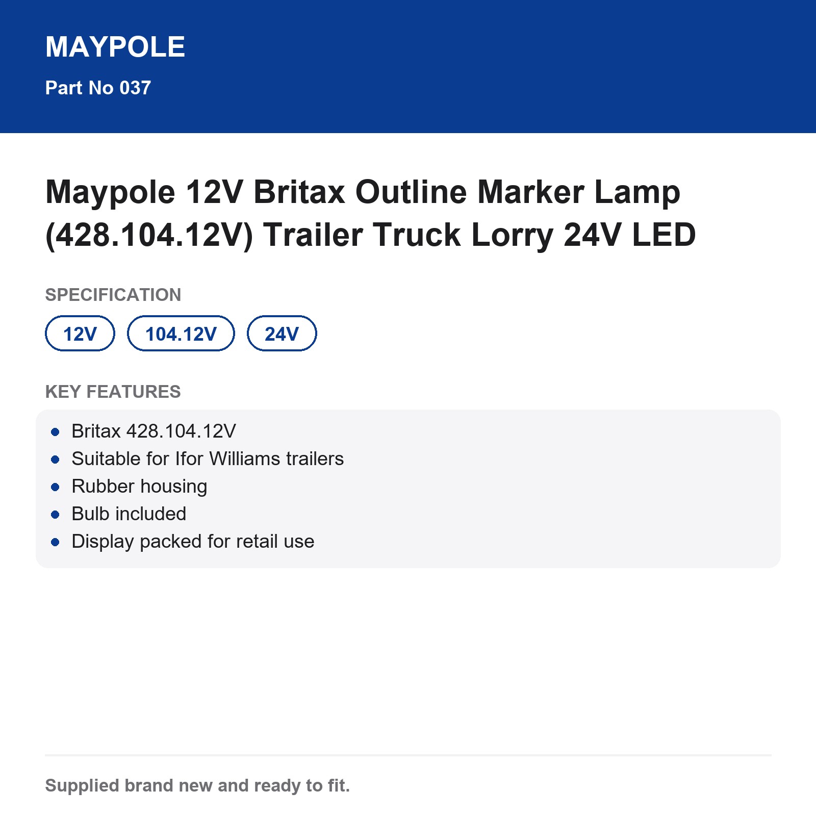 Maypole 12V Britax 428.104.12V Outline Marker Lamp Trailer Truck Lorry - Image 6