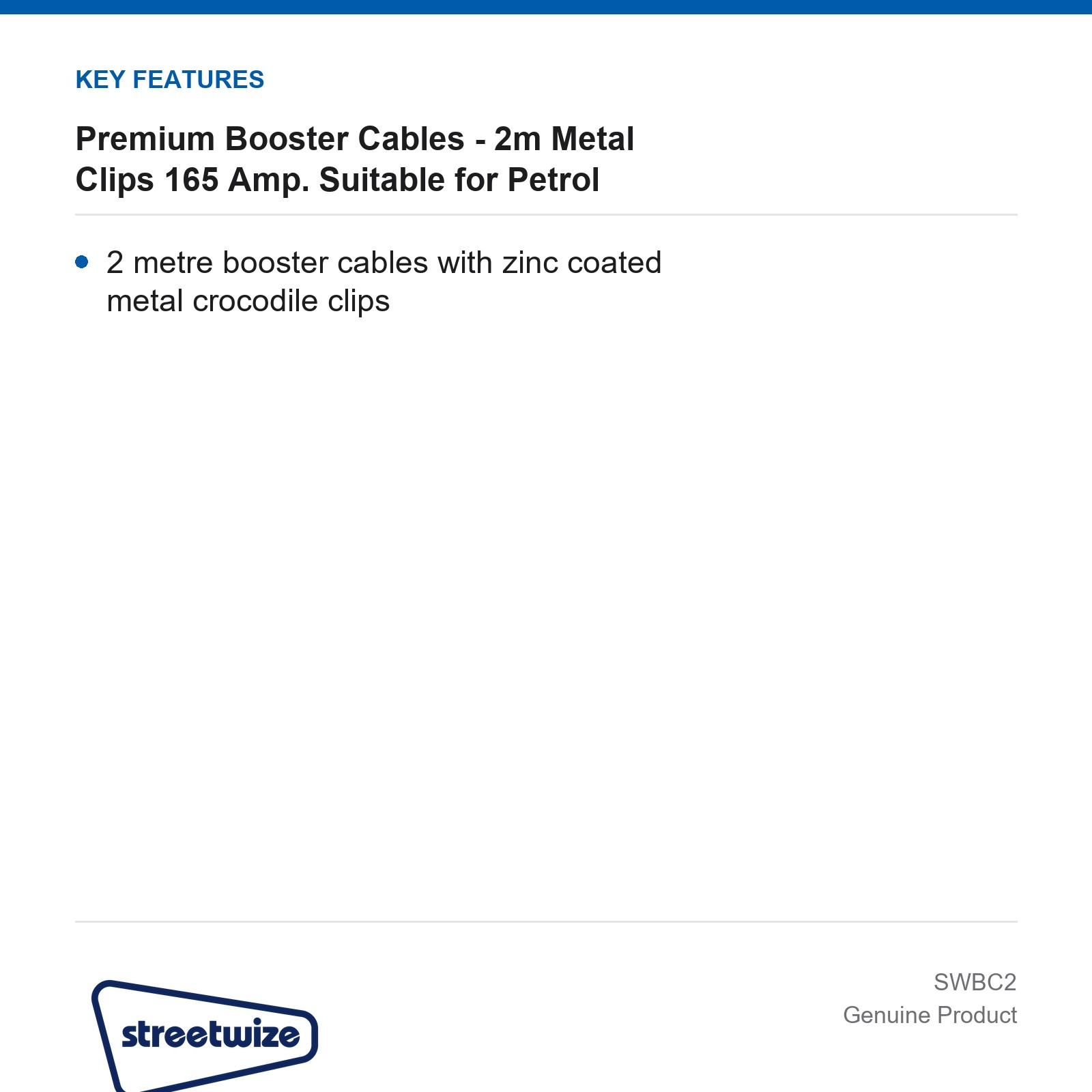 Streetwize Premium Booster Cables 2m 165 Amp Metal Clips - Image 4