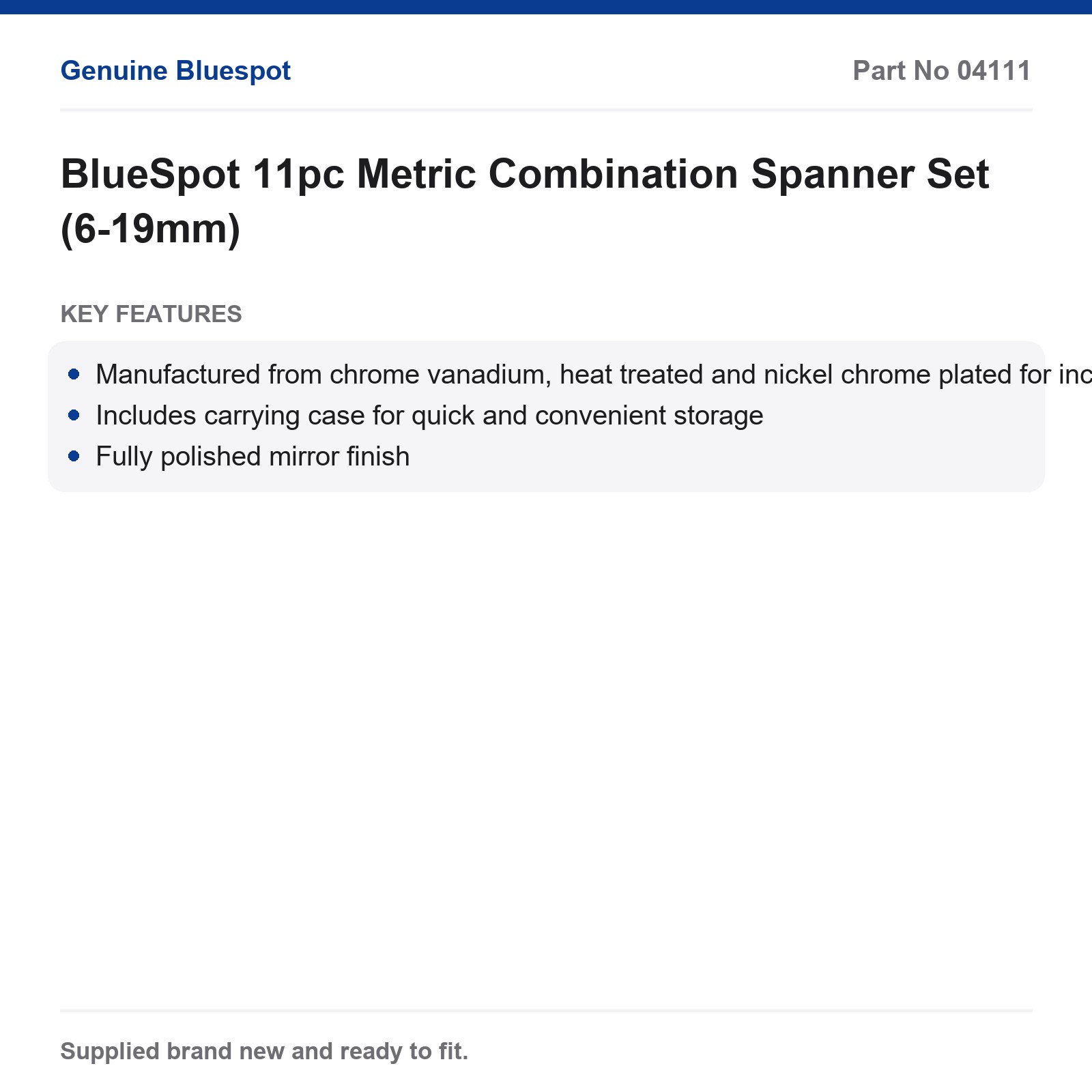 BlueSpot 11pc Metric Combination Spanner Set (6-19mm) - Image 4