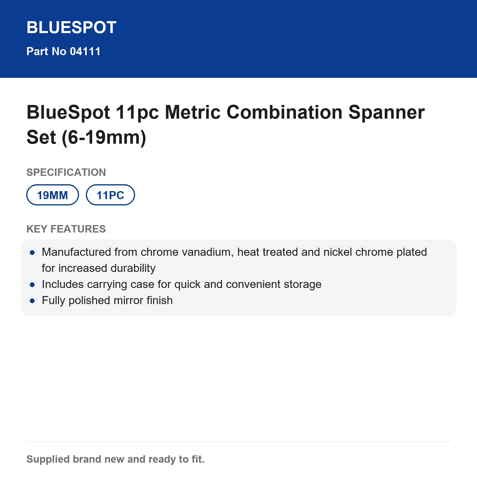 BlueSpot 11pc Metric Combination Spanner Set (6-19mm) - Image 5