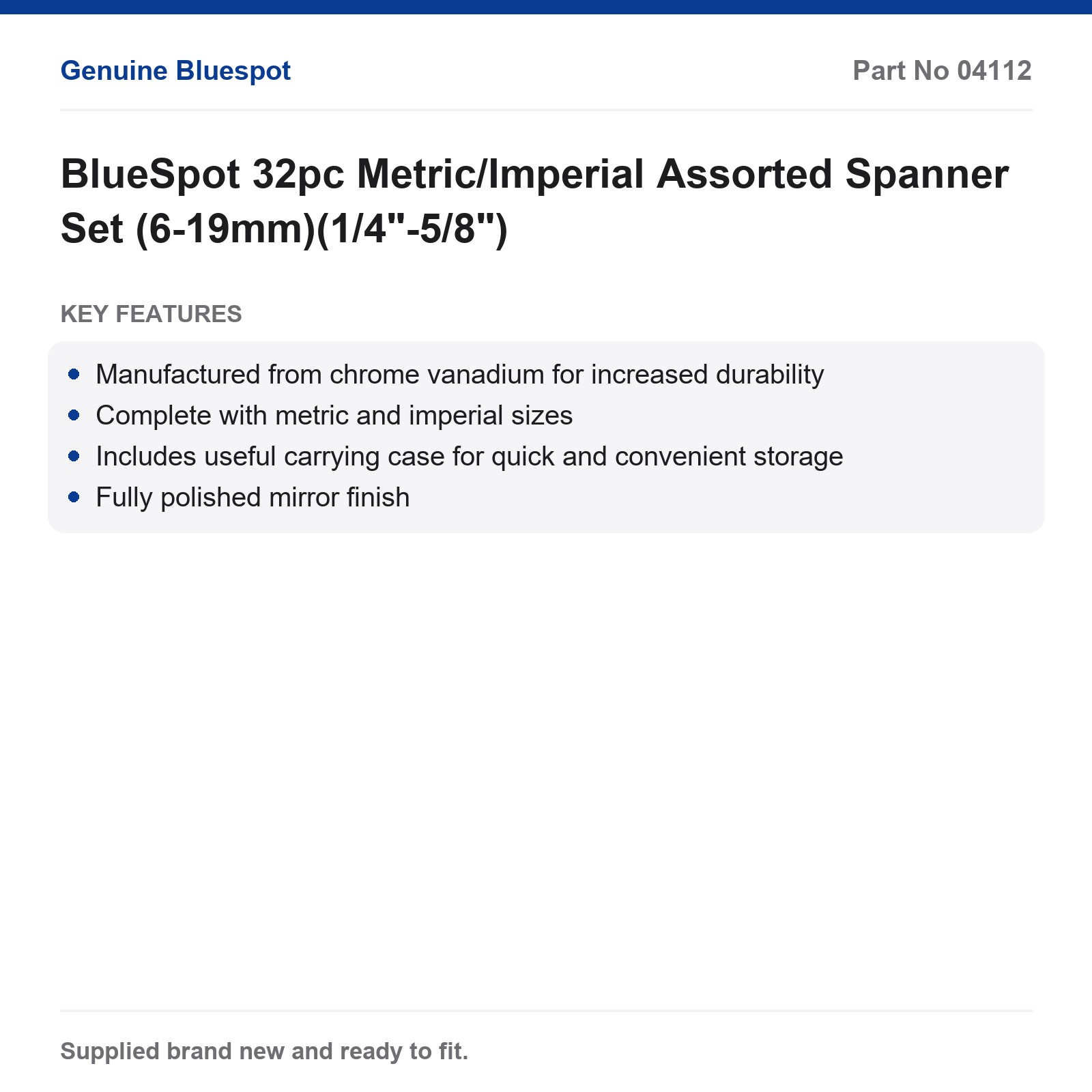 BlueSpot 32pc Metric Imperial Spanner Set (6-19mm)(1/4"-5/8") - Image 3