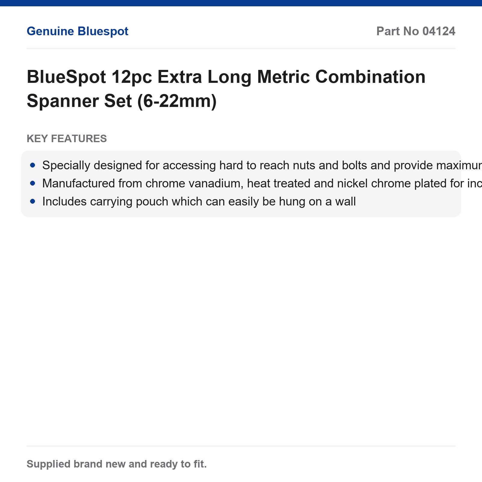 BlueSpot Combination Spanner Set 12pc Extra Long Metric (6-22mm) - Image 3