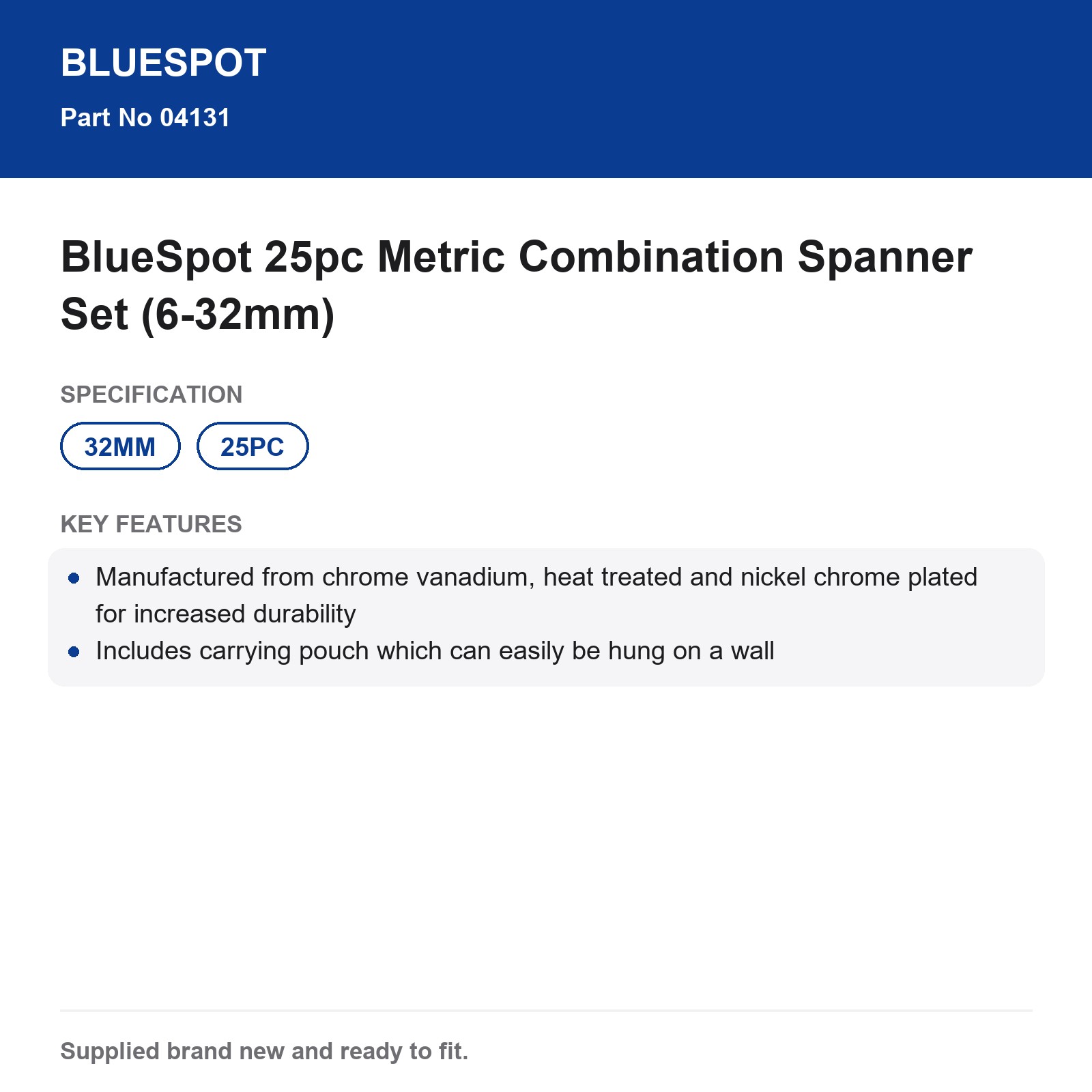BlueSpot Combination Spanner Set 25pc Metric 6-32mm - Image 4