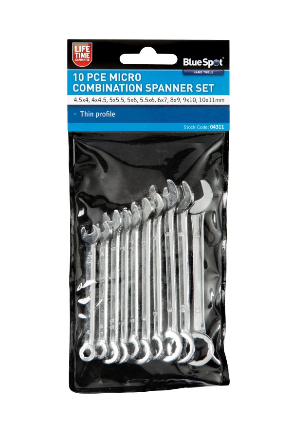 BlueSpot 10pc Micro Combination Spanner Set (4-11mm)