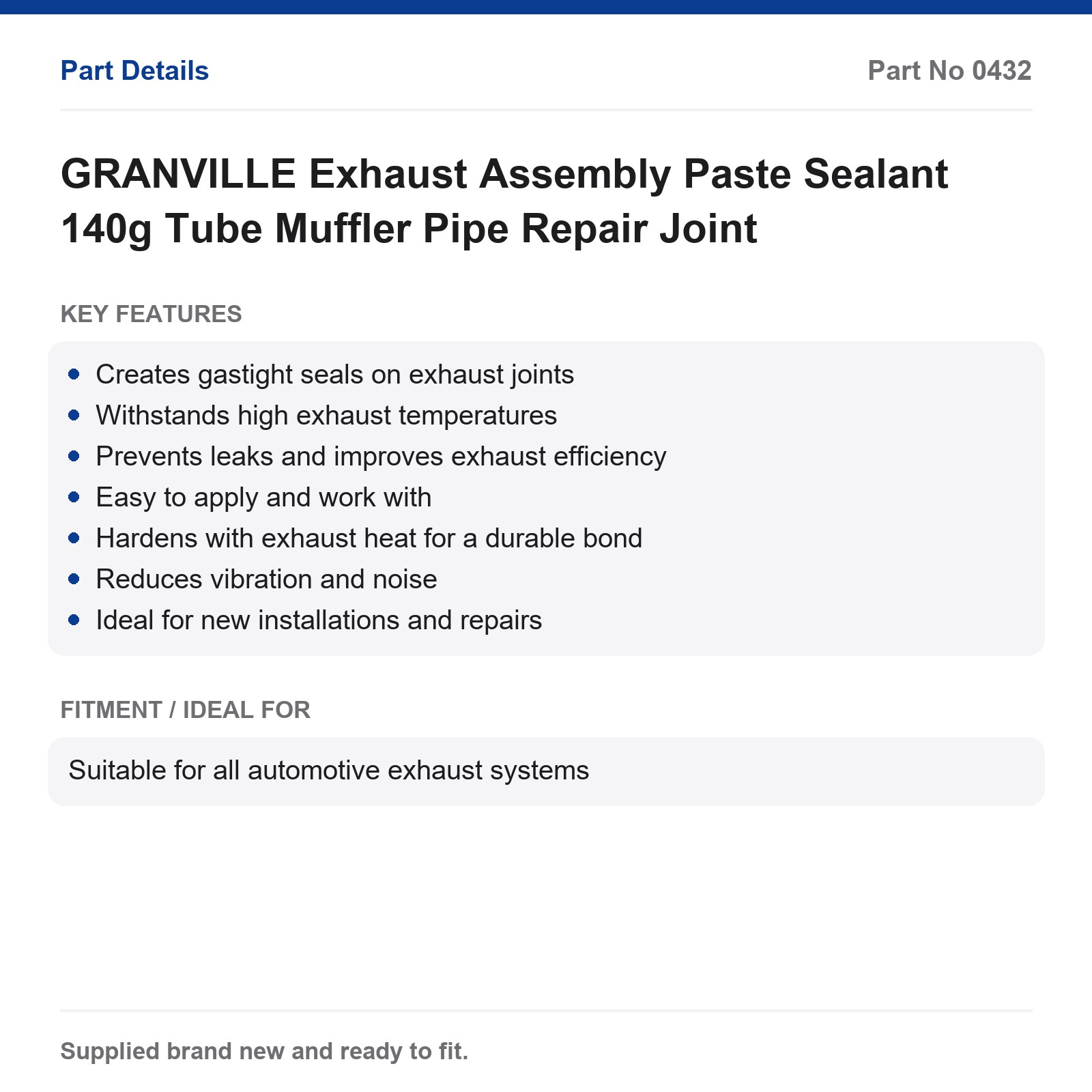 GRANVILLE Exhaust Assembly Paste Sealant 140g Tube Muffler Pipe Repair Joint - Image 3